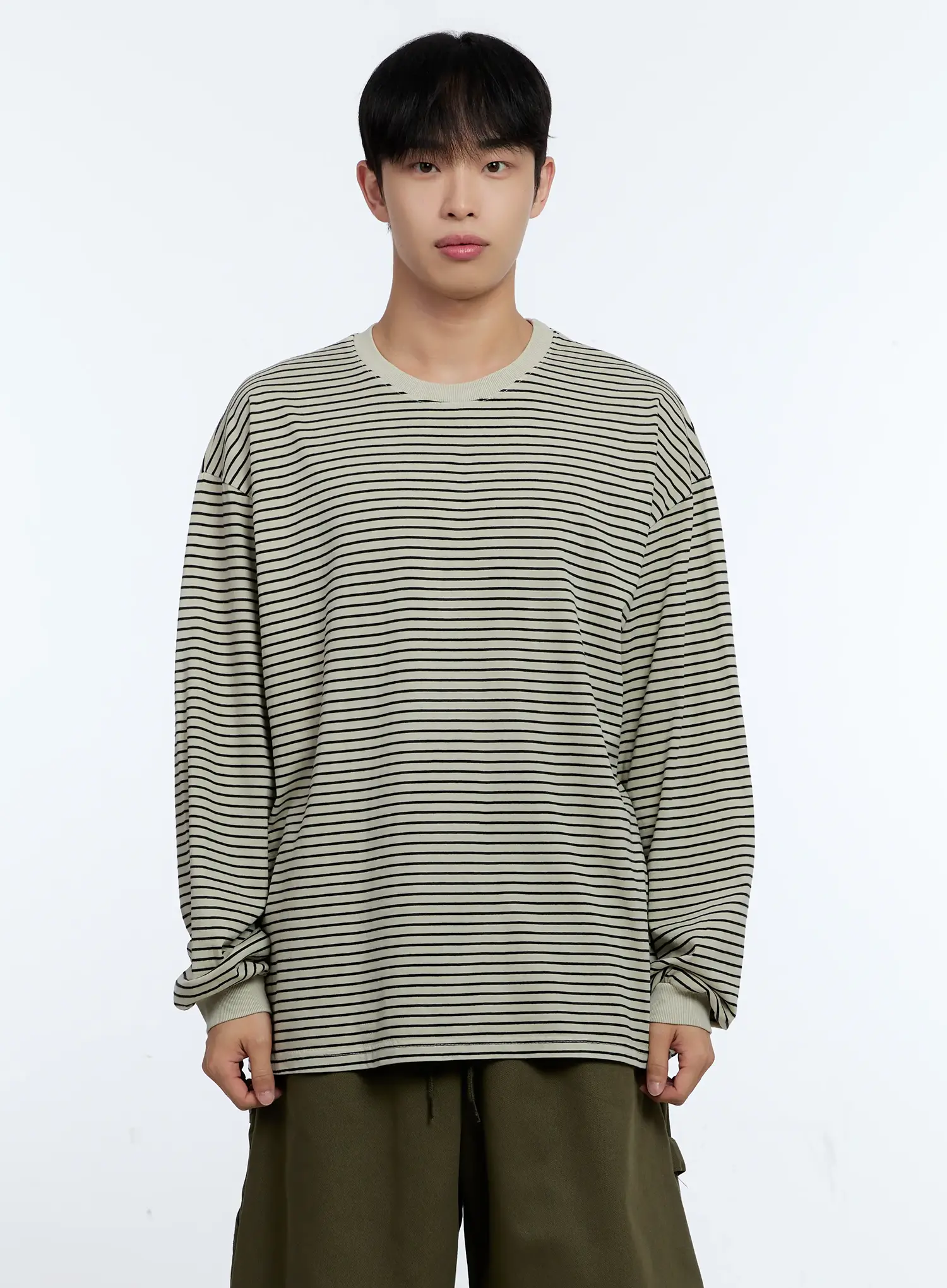 Men's Striped Crewneck Long Sleeve T-Shirt IG519 - Image 11