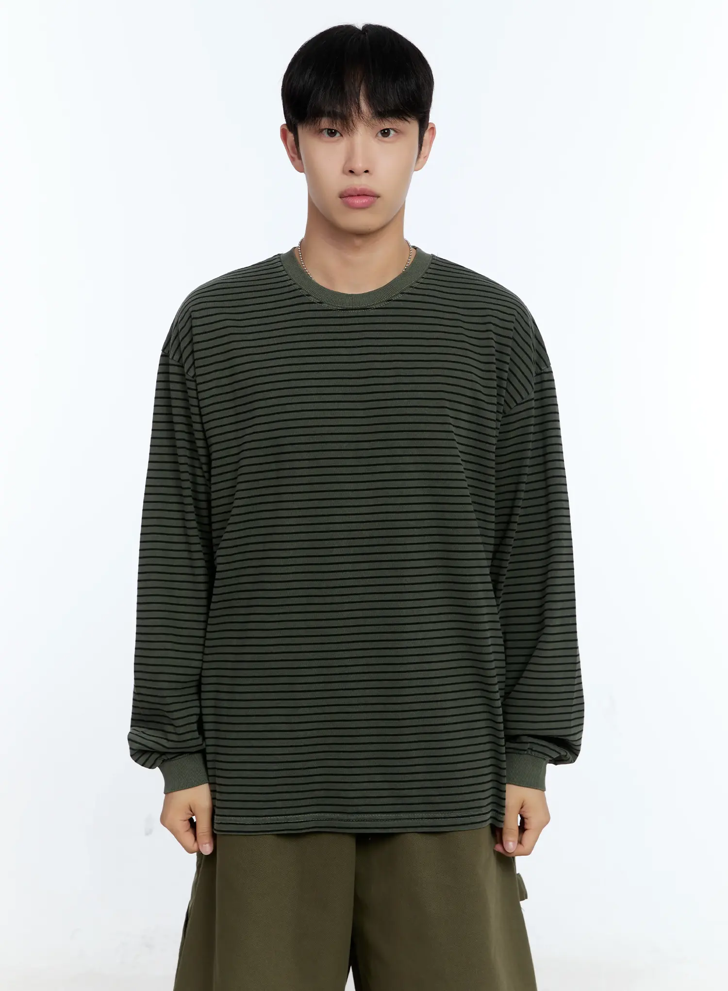 Men's Striped Crewneck Long Sleeve T-Shirt IG519 - Image 12