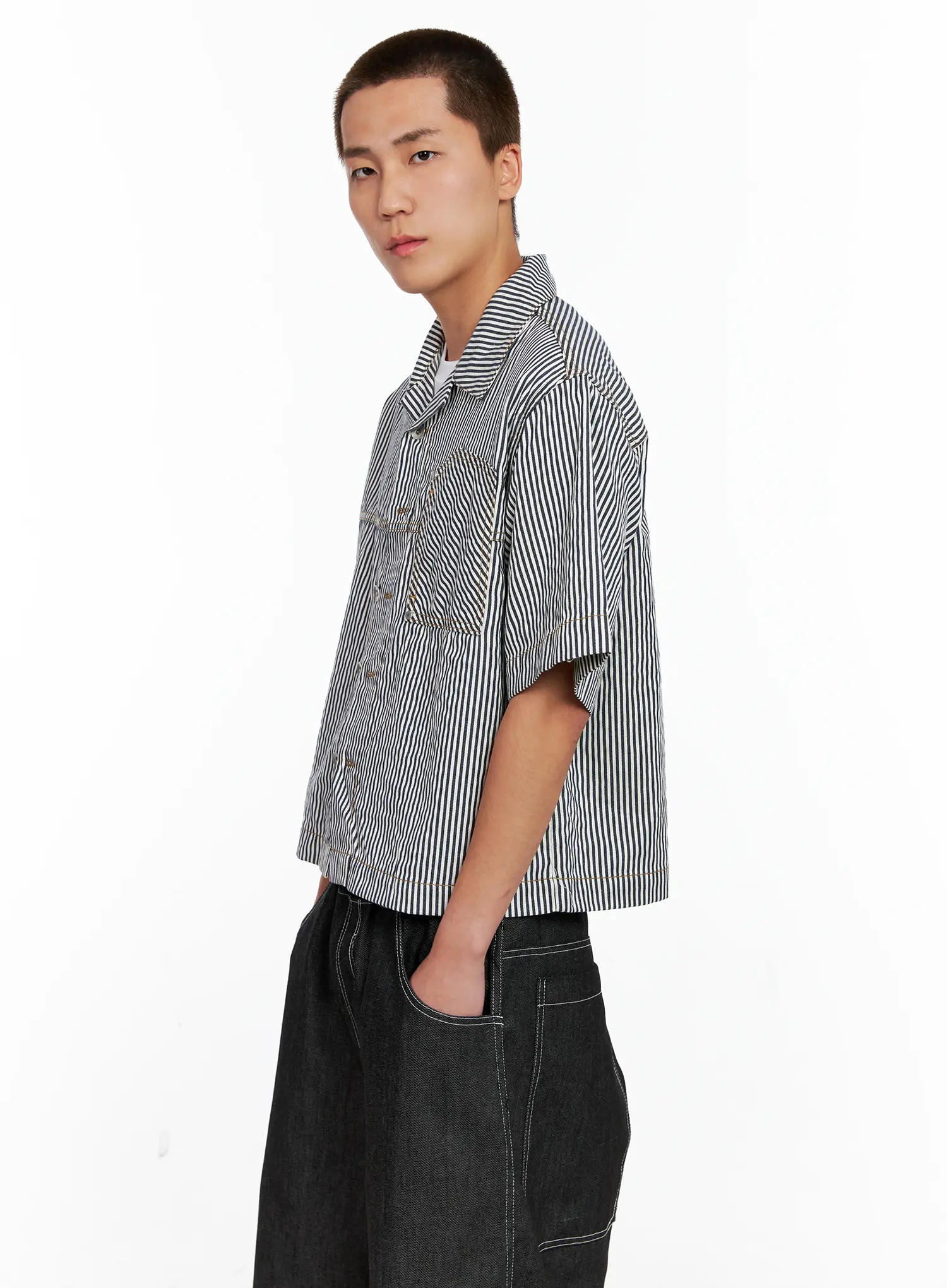 Men's Striped Cropped Jacket IG508 - Image 9