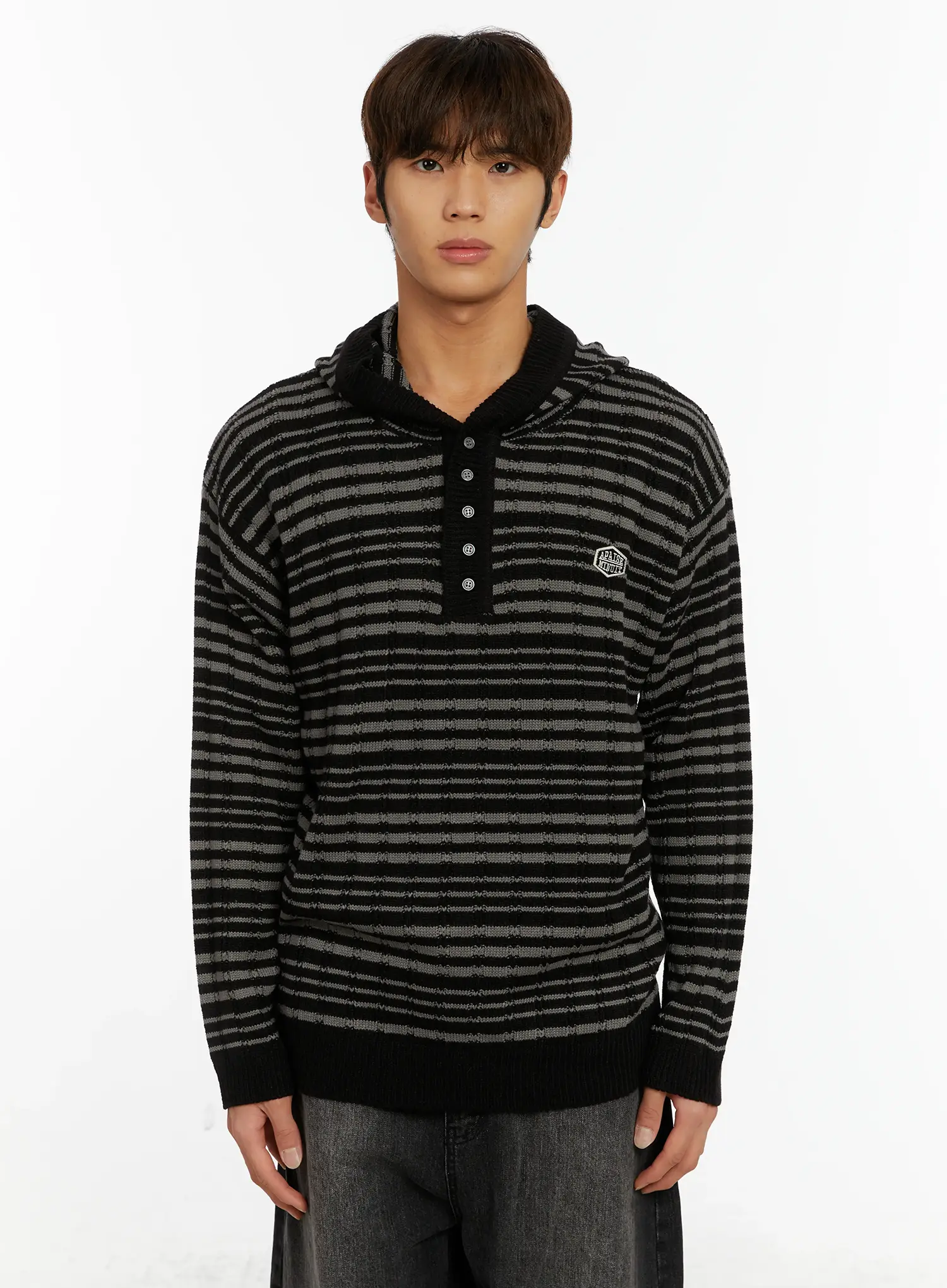 Men's Striped Henley Knit Hoodie ID524 - Image 13