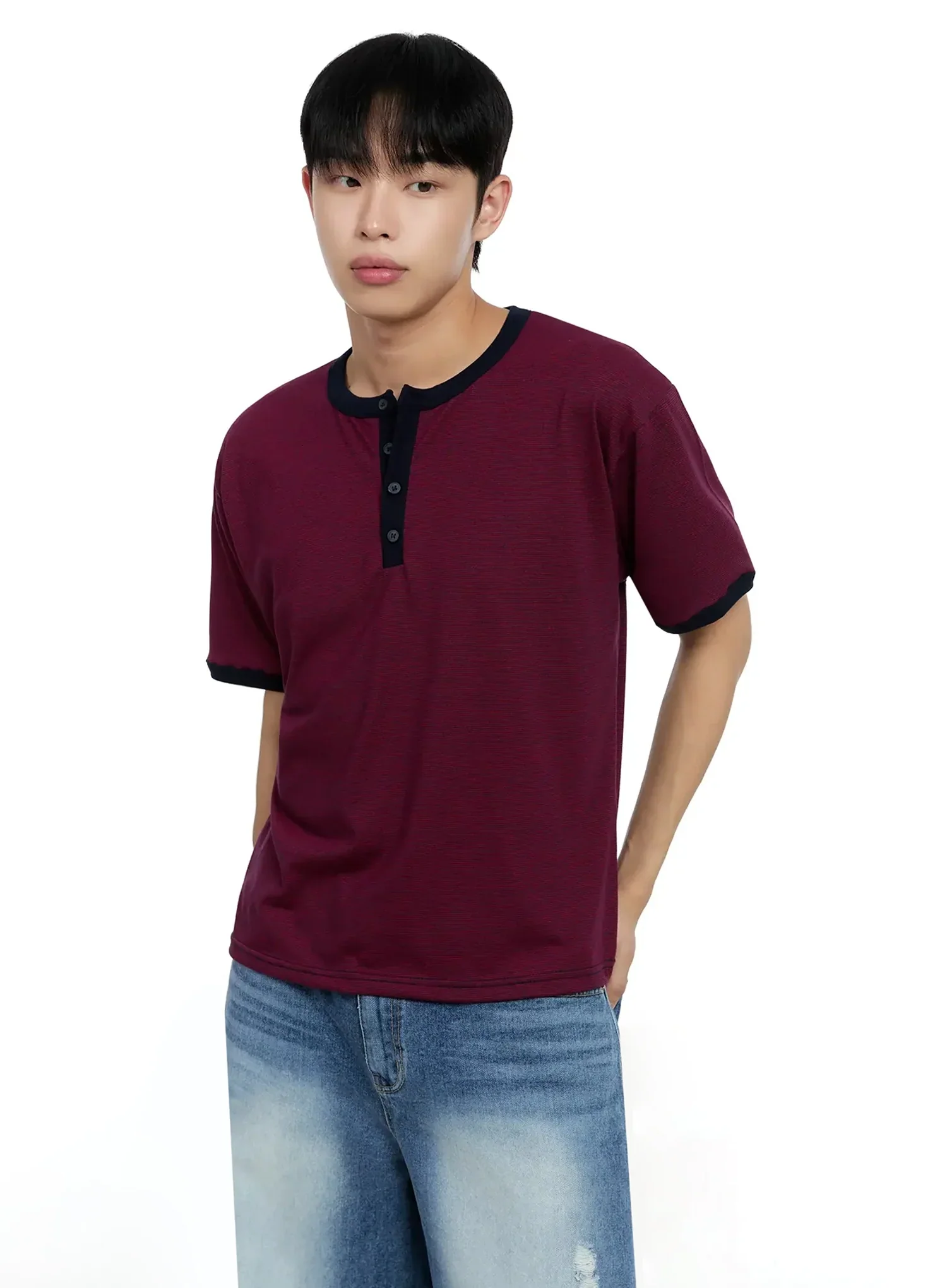Men's Striped Henley T-shirt IG520 - Image 11