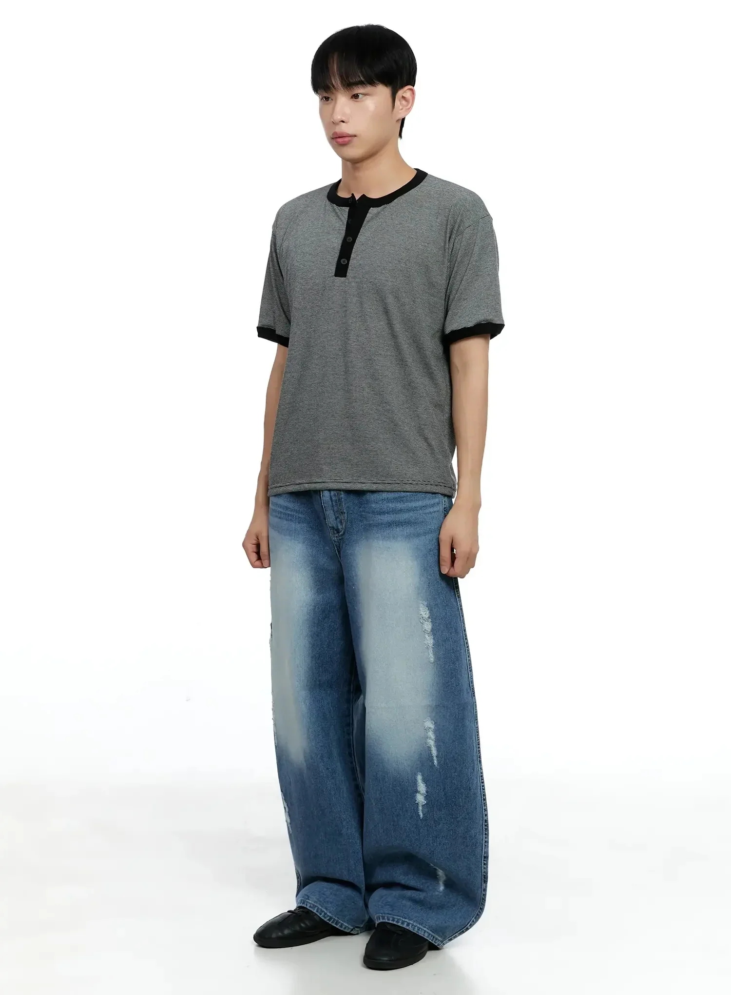 Men's Striped Henley T-shirt IG520 - Image 12