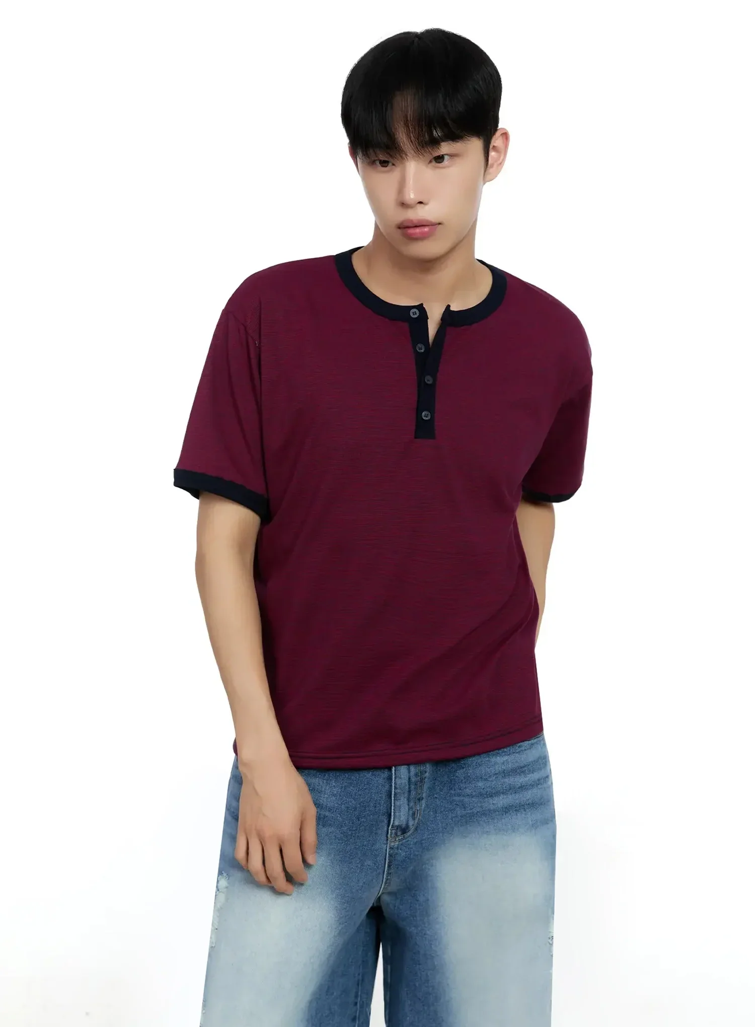 Men's Striped Henley T-shirt IG520 - Image 7