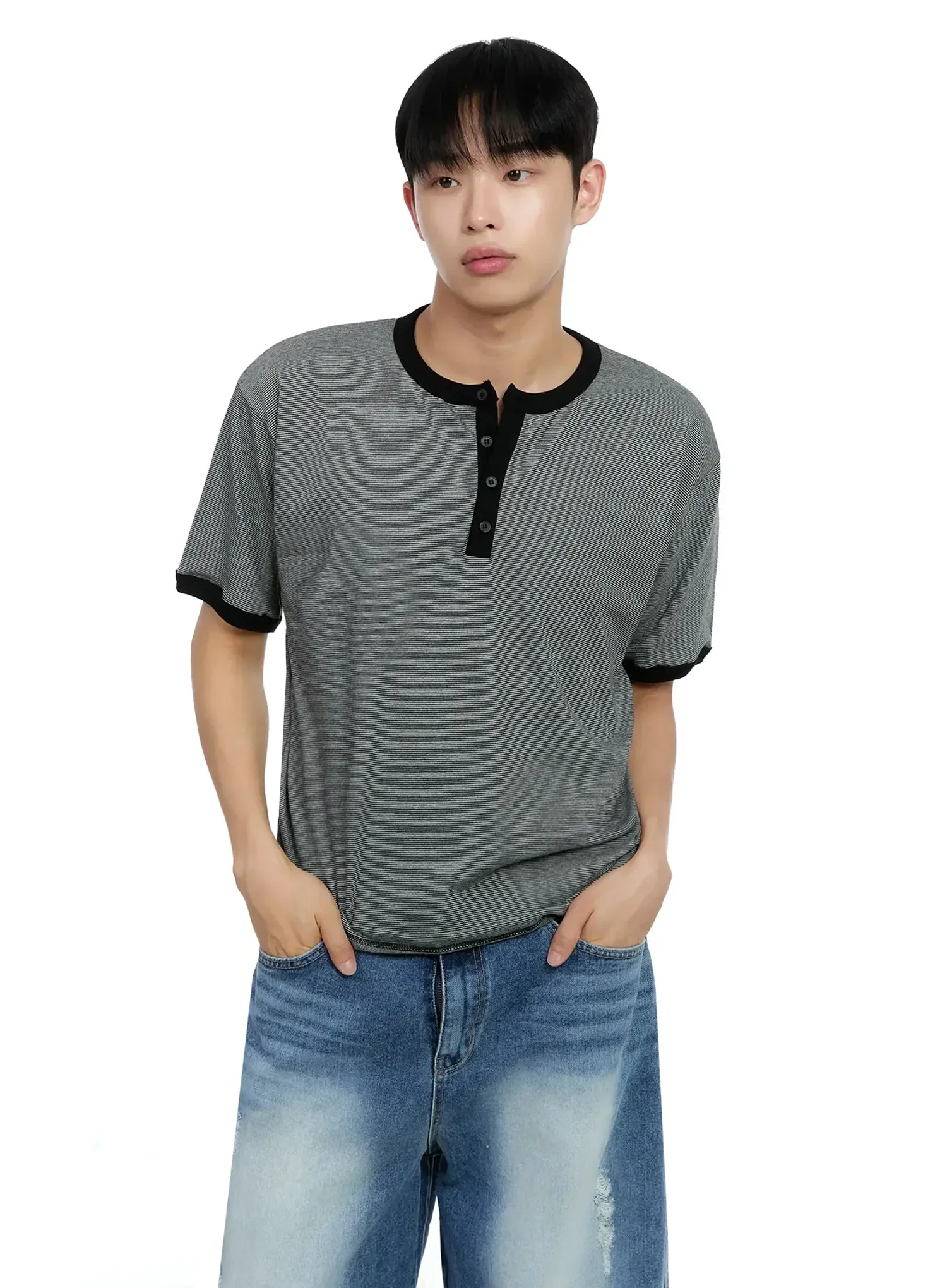 Men's Striped Henley T-shirt IG520 - Image 8