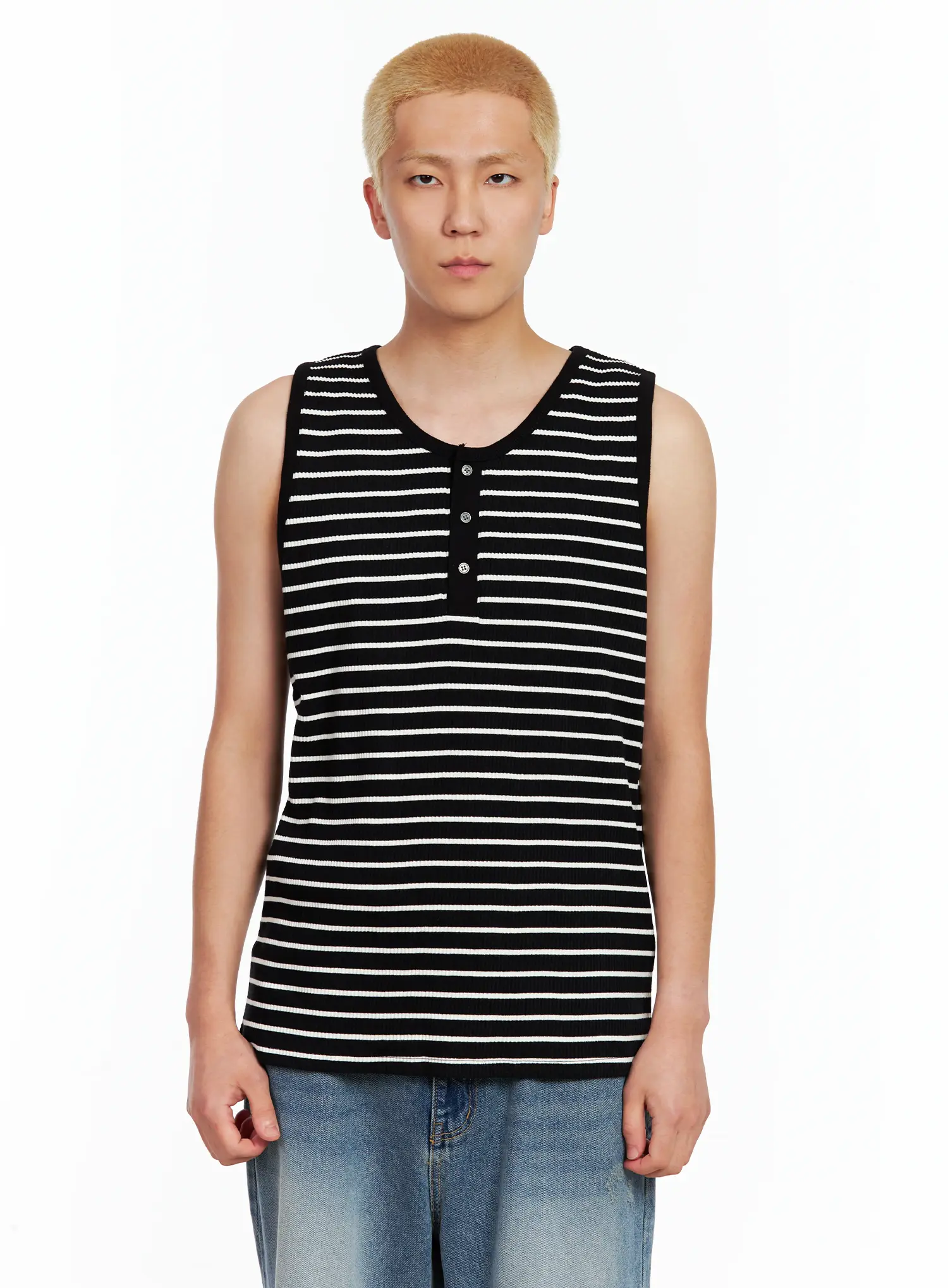 Men's Striped Henley Tank Top IL511 - Image 18