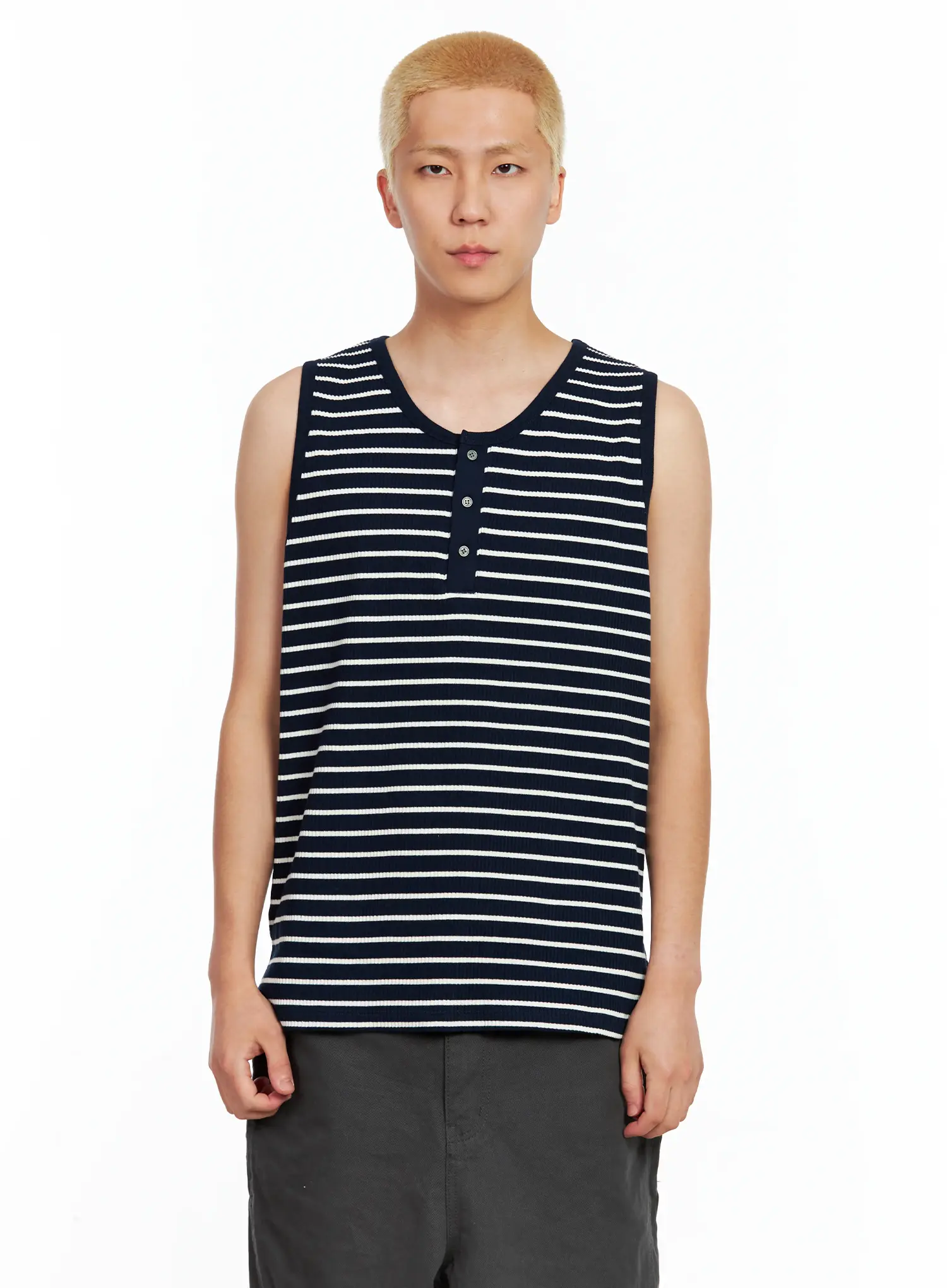 Men's Striped Henley Tank Top IL511 - Image 19