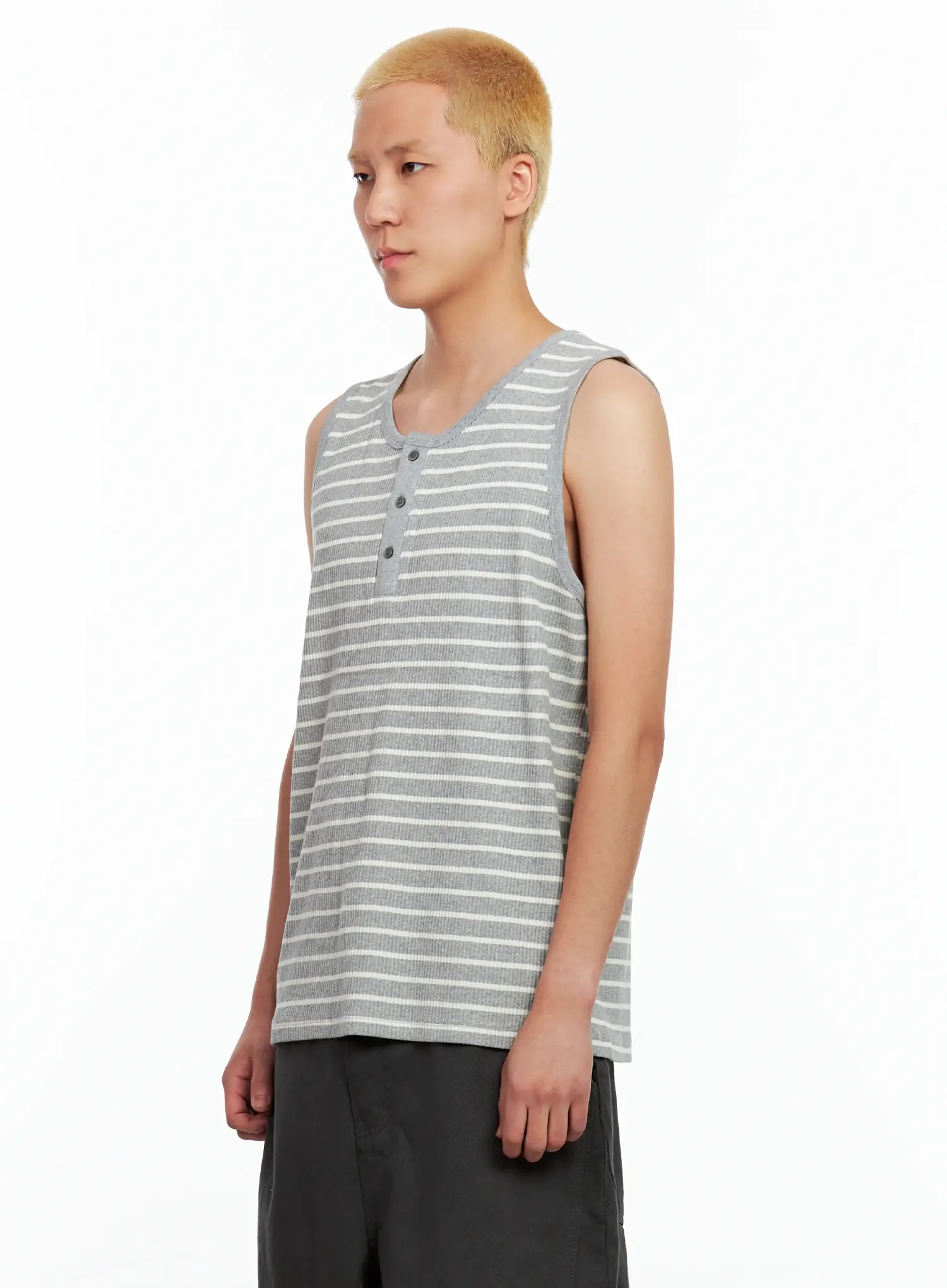 Men's Striped Henley Tank Top IL511 - Image 4