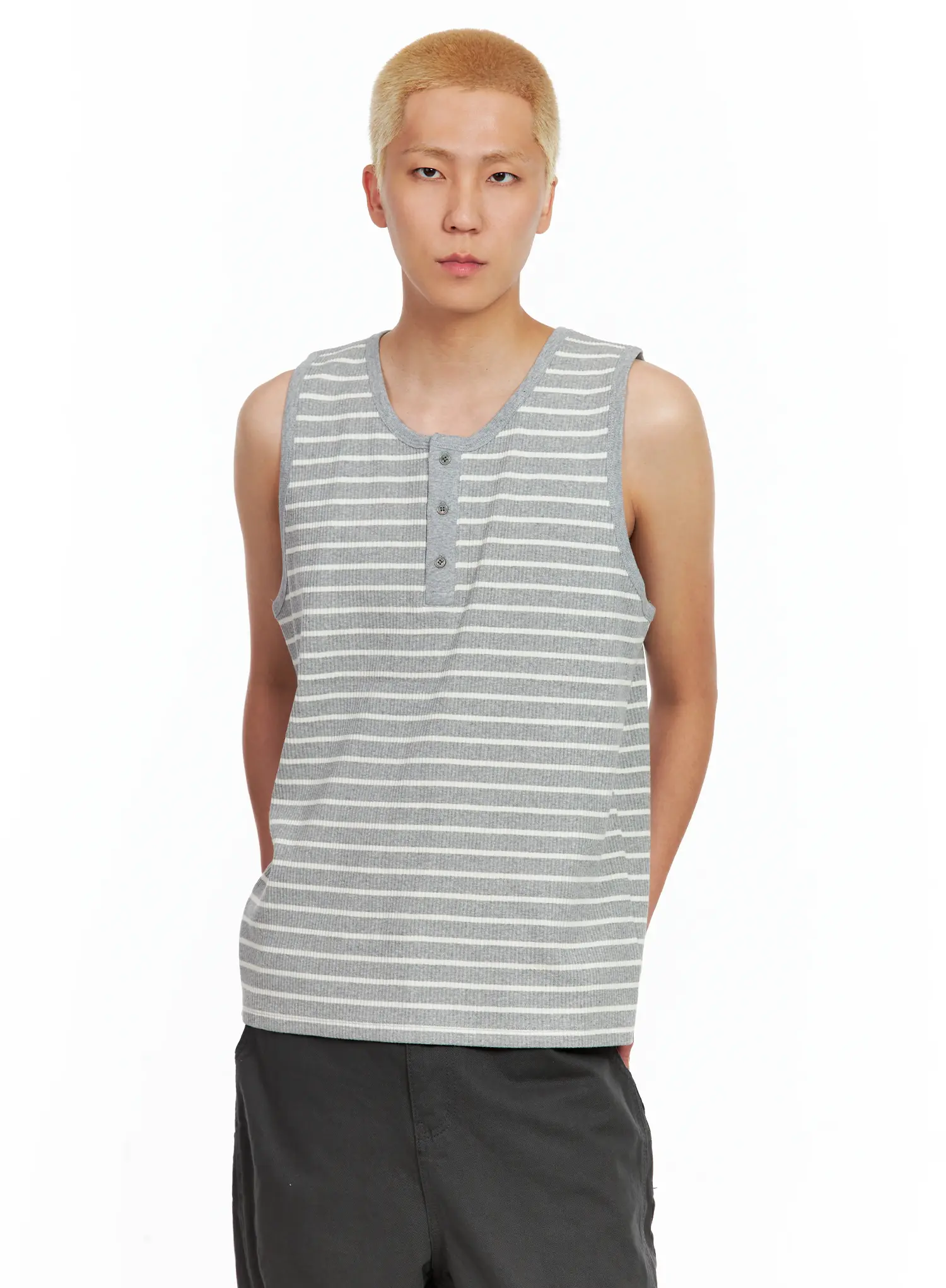 Men's Striped Henley Tank Top IL511 - Image 7