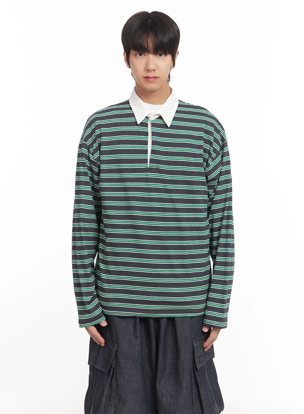 Men's Striped Long Sleeve Polo Shirt IA511 - Image 13