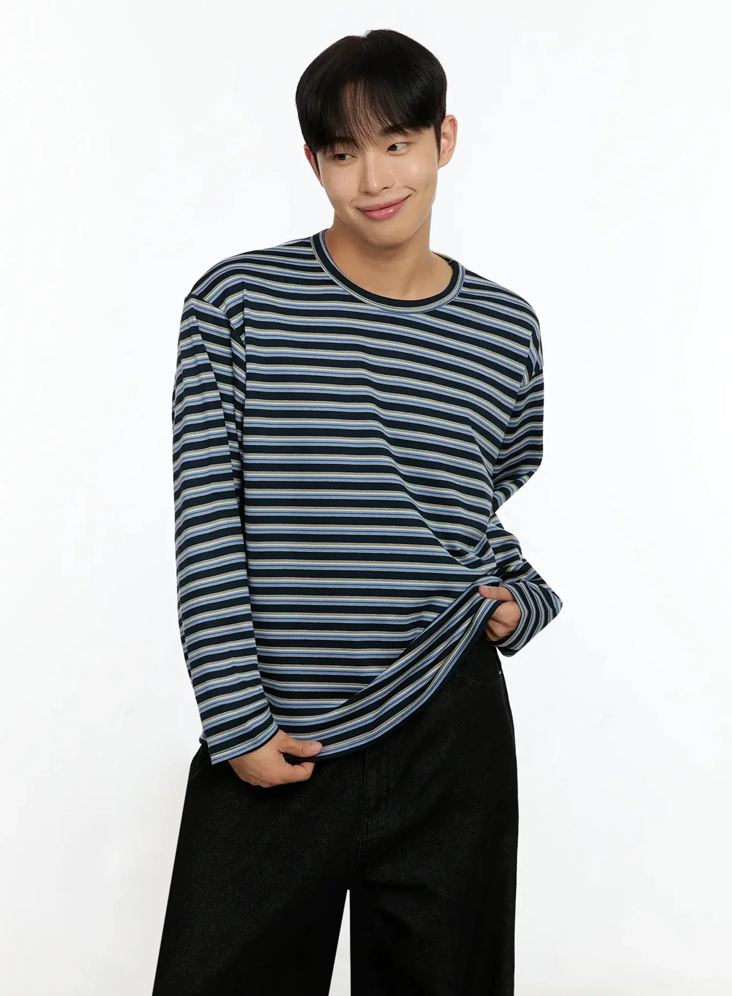 Men's Striped Long Sleeve Shirt IN525 - Image 9