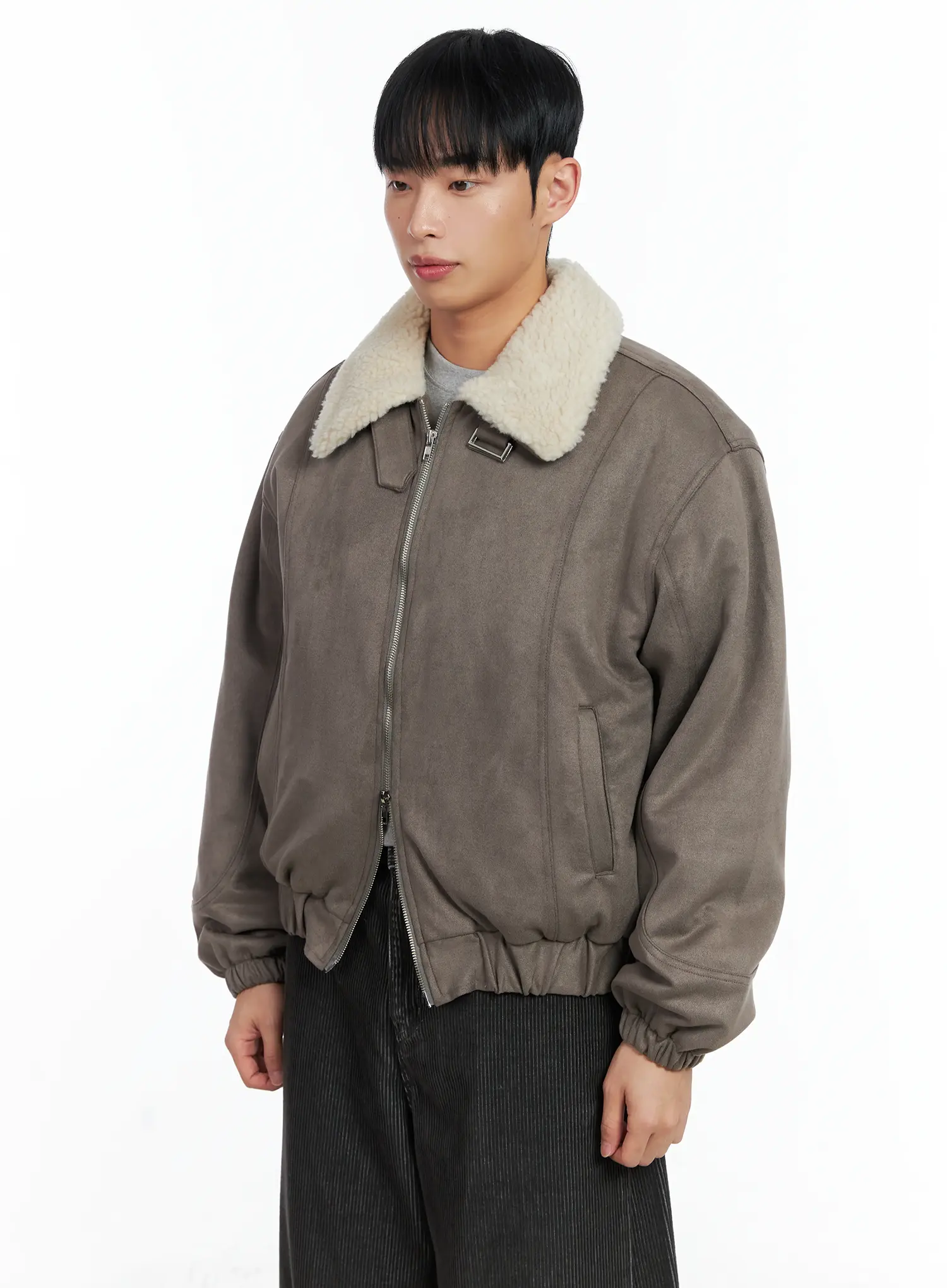 Men's Suede Collar Aviator Jacket IN518 - Image 4