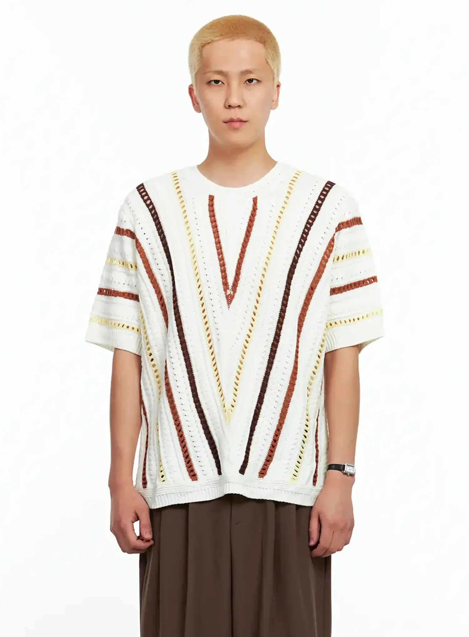 Men's Textured Contrast Knitted Tee IL511 - Image 14
