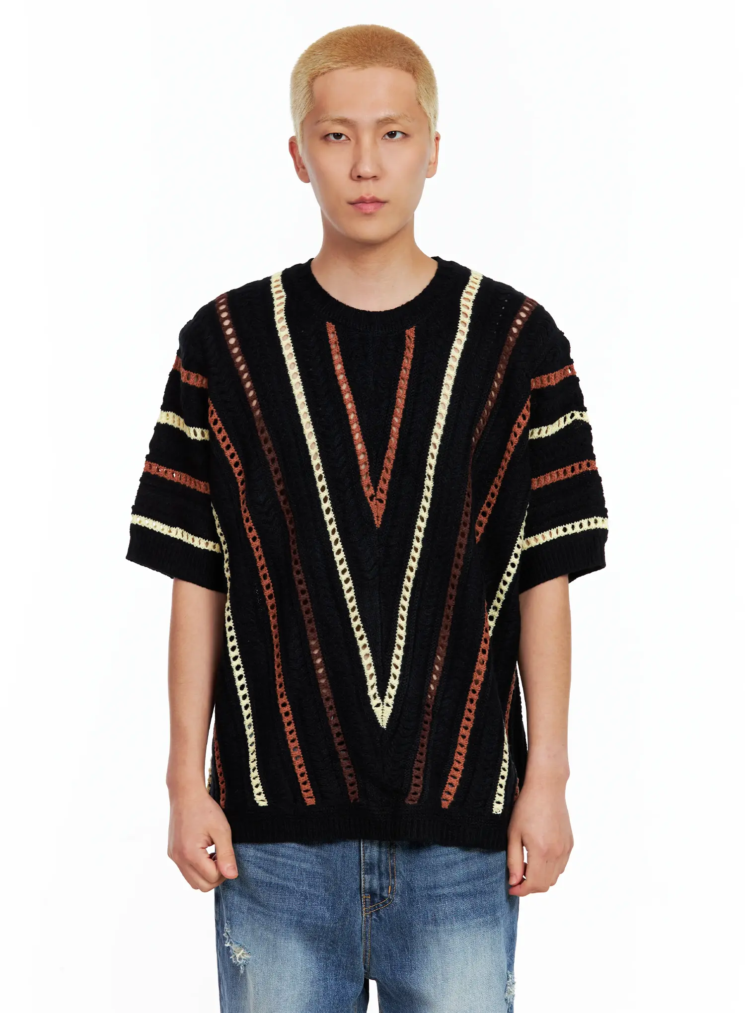 Men's Textured Contrast Knitted Tee IL511 - Image 15