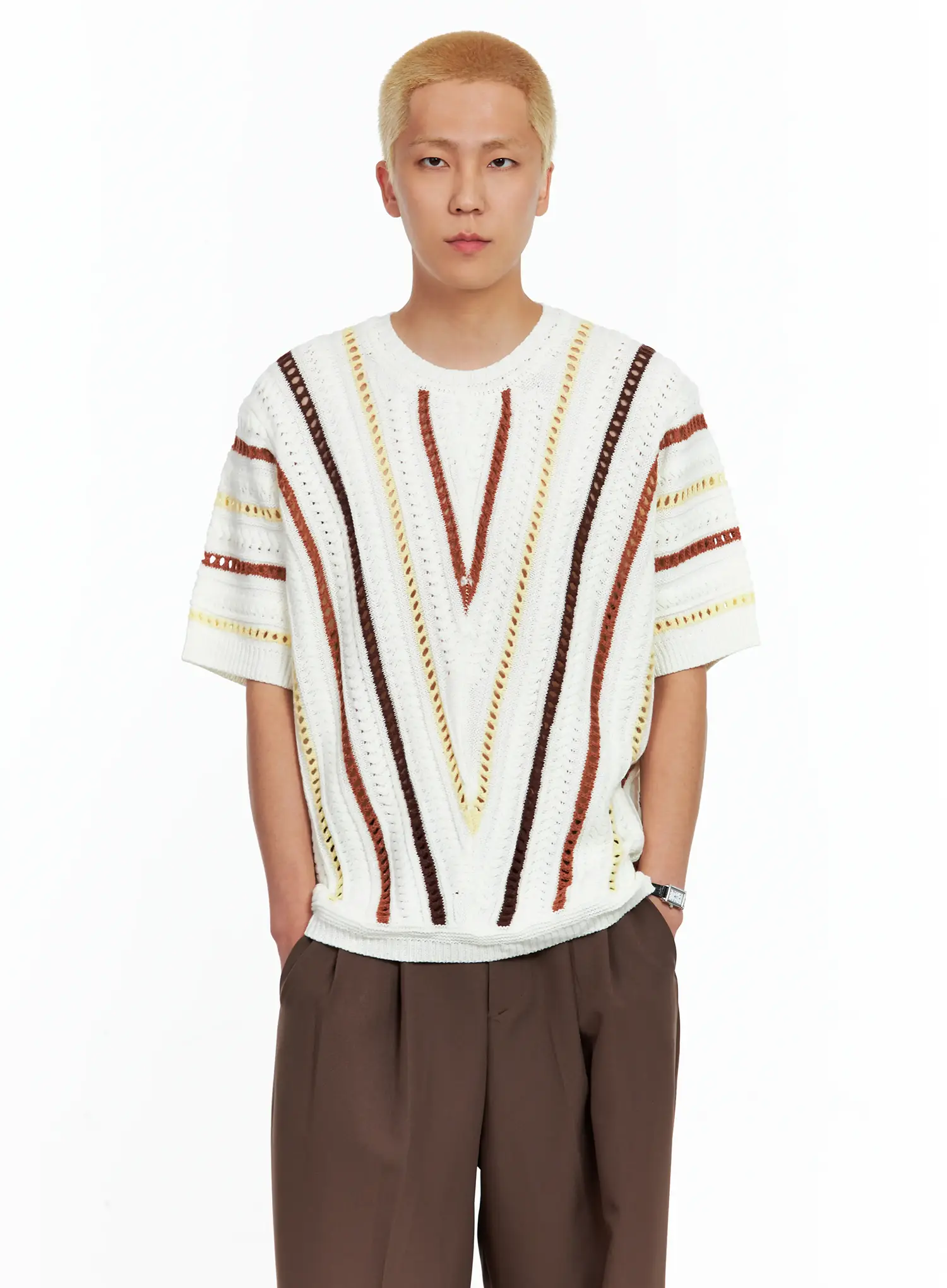 Men's Textured Contrast Knitted Tee IL511 - Image 3