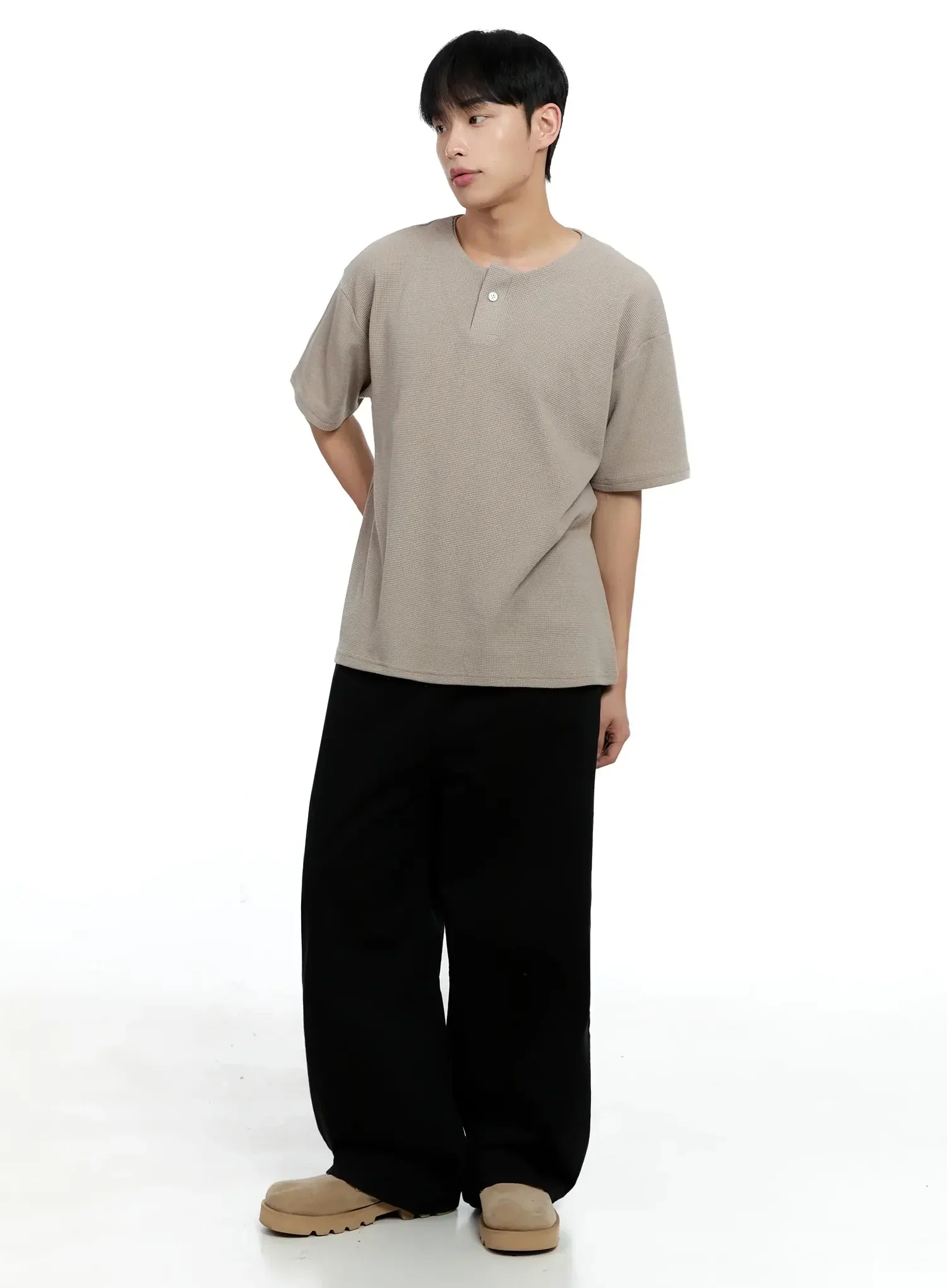 Men's Textured Henley T-shirt IG520 - Image 3