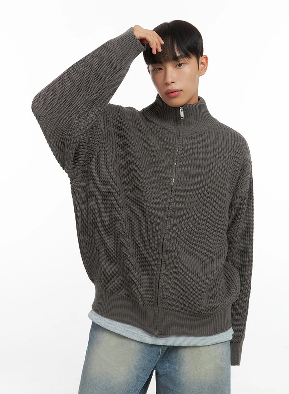 Men's Turtle Neck Cable Zip-Up Knit IO420 - Image 4