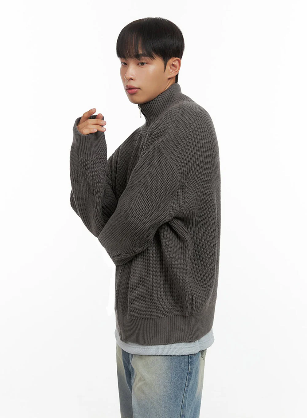 Men's Turtle Neck Cable Zip-Up Knit IO420 - Image 5
