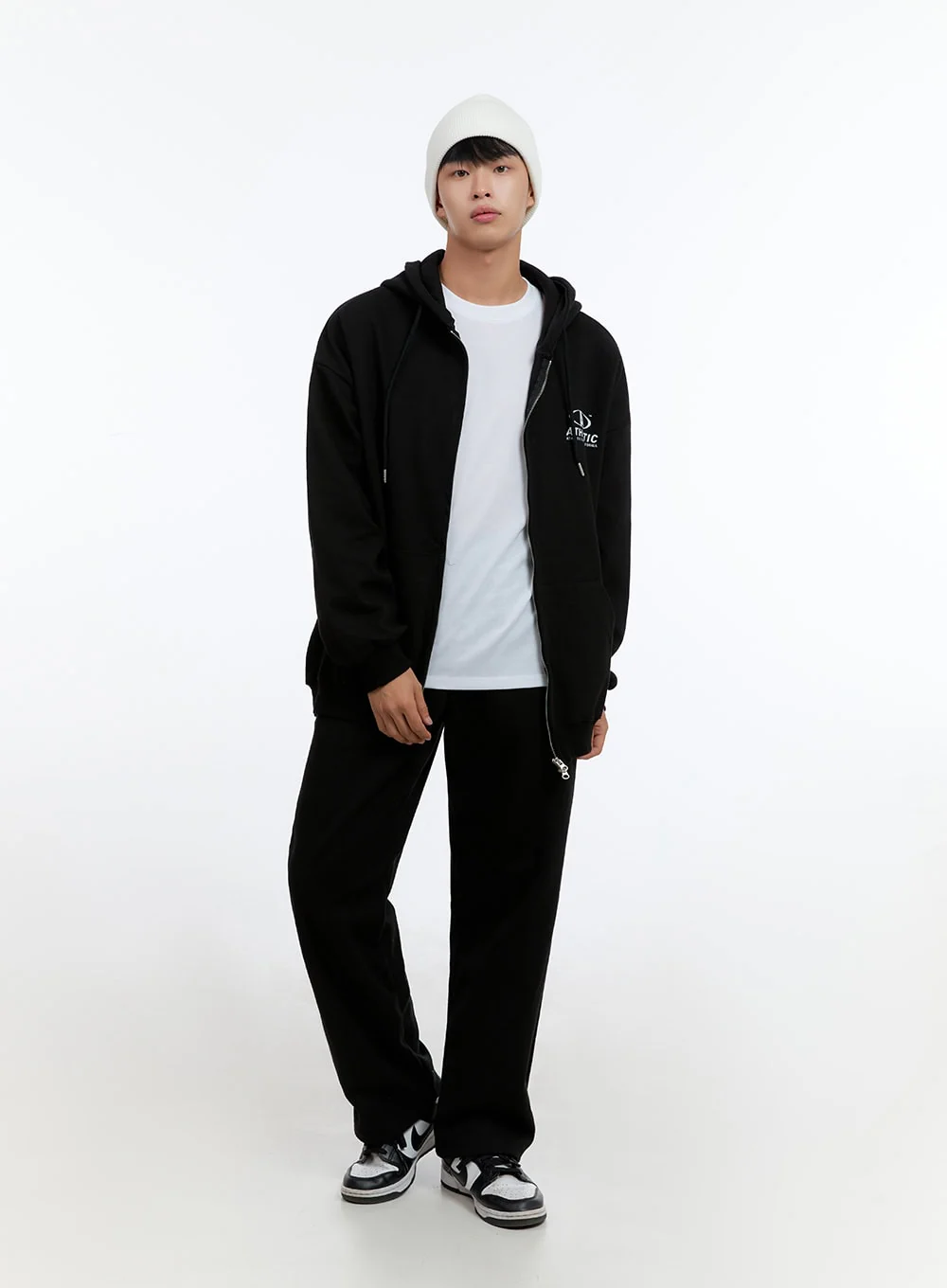 Men's Two-Way Zip-Up Lettered Hoodie (Black) IS412 - Image 2