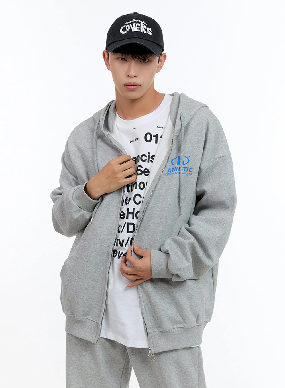 Men's Two-Way Zip-Up Lettered Hoodie (Gray) IS413 - Image 3
