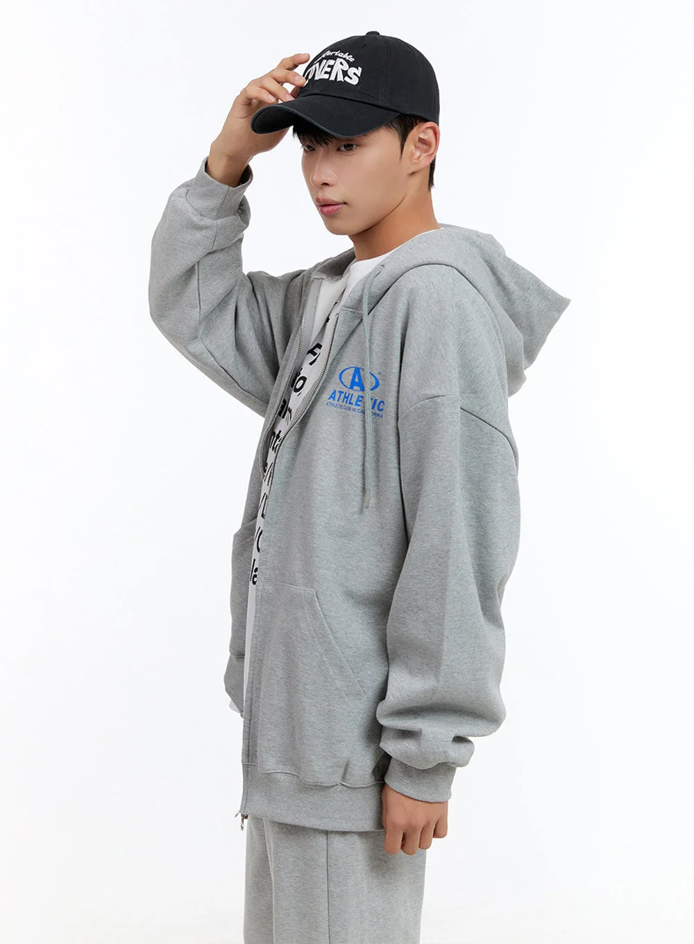 Men's Two-Way Zip-Up Lettered Hoodie (Gray) IS413 - Image 4