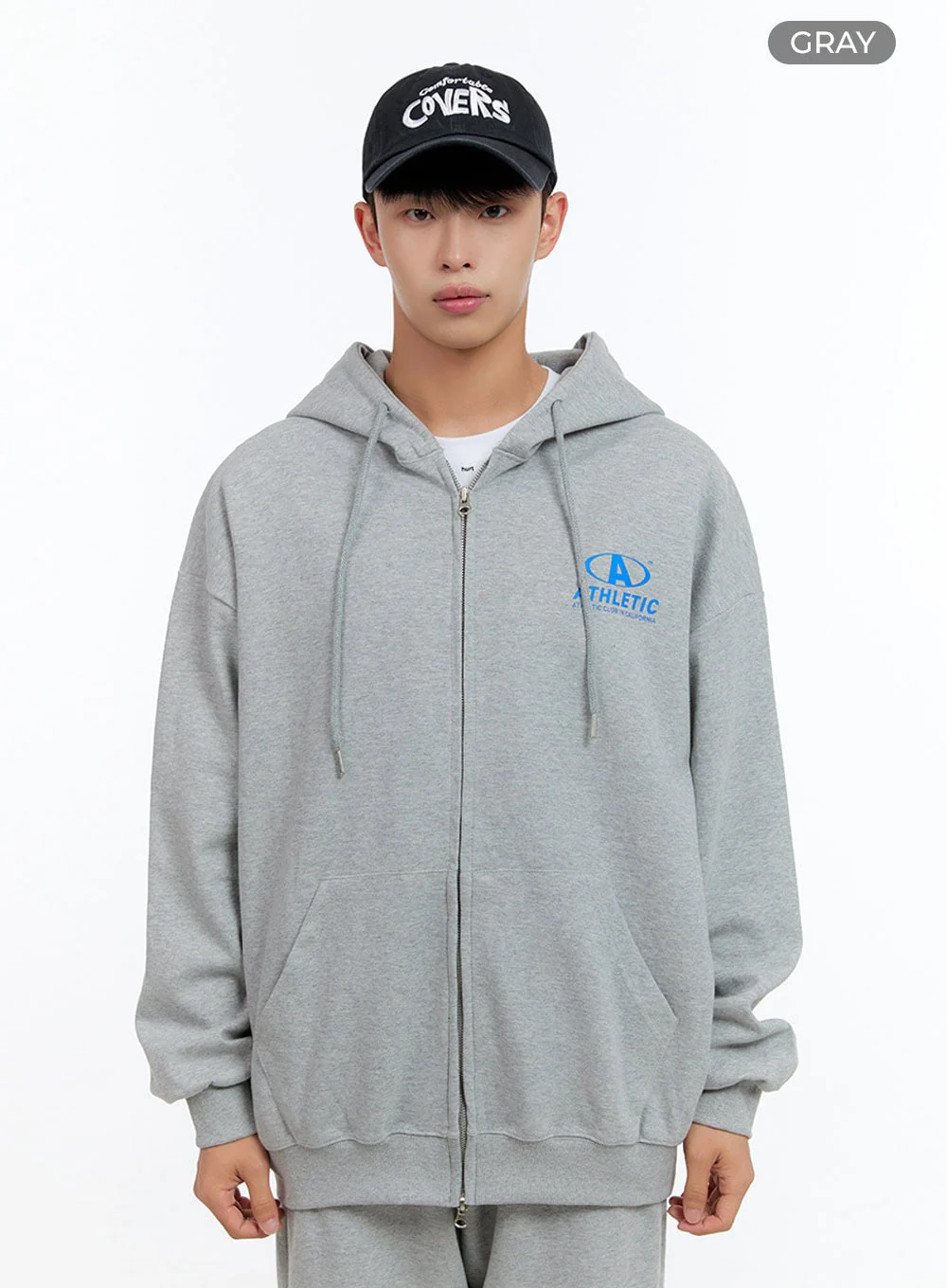 Men's Two-Way Zip-Up Lettered Hoodie (Gray) IS413 - Image 9