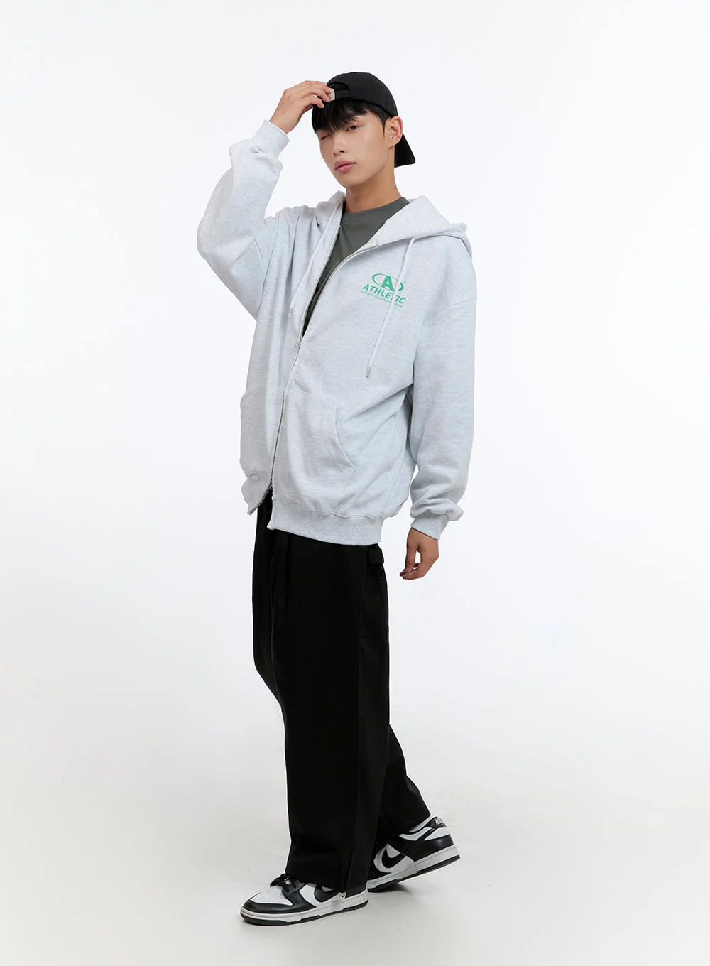 Men's Two-Way Zip-Up Lettered Hoodie (White) IS412 - Image 7