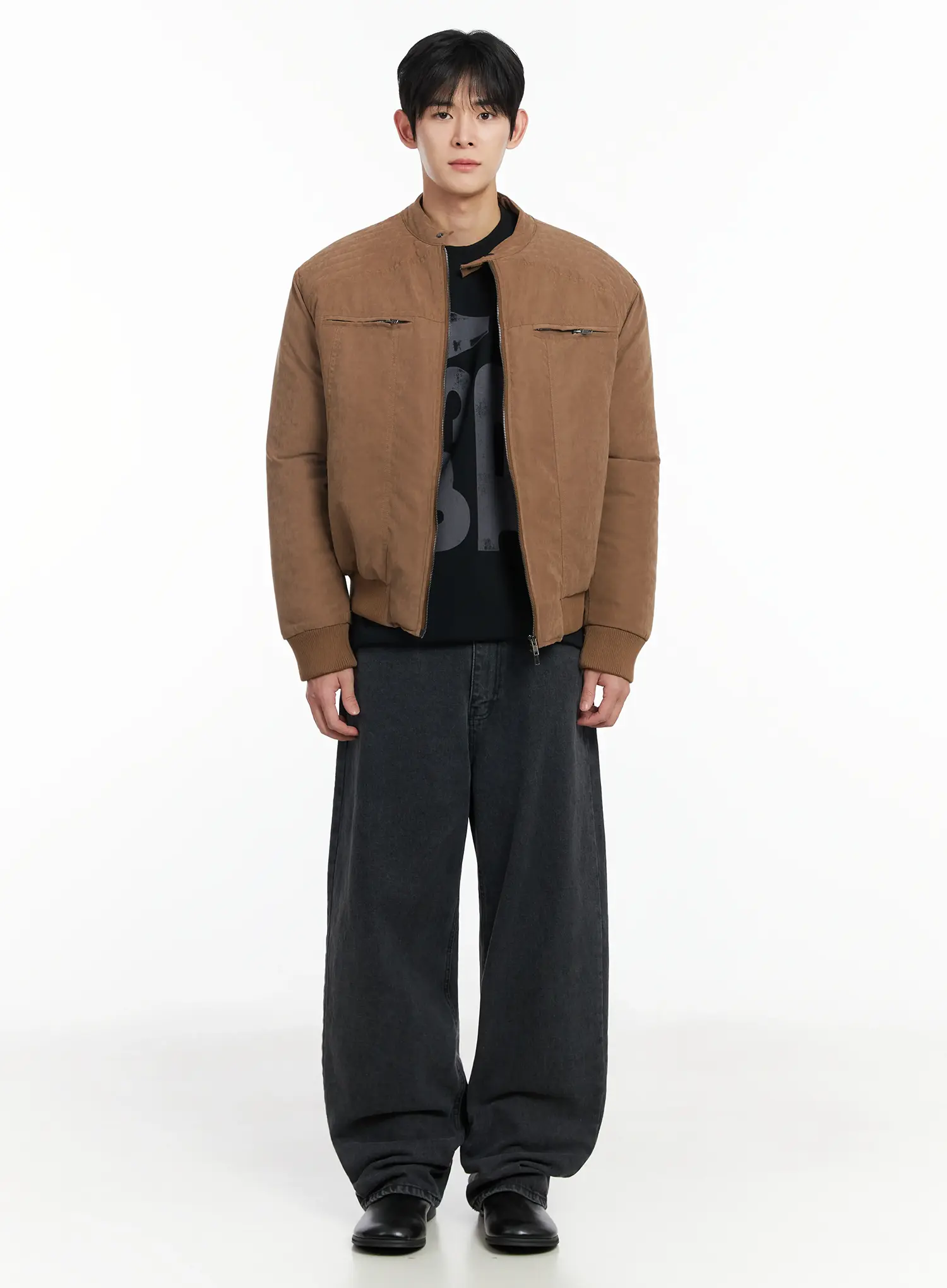 Men's Two -Way Zipper Biker Jacket (Brown) IF517 - Image 3