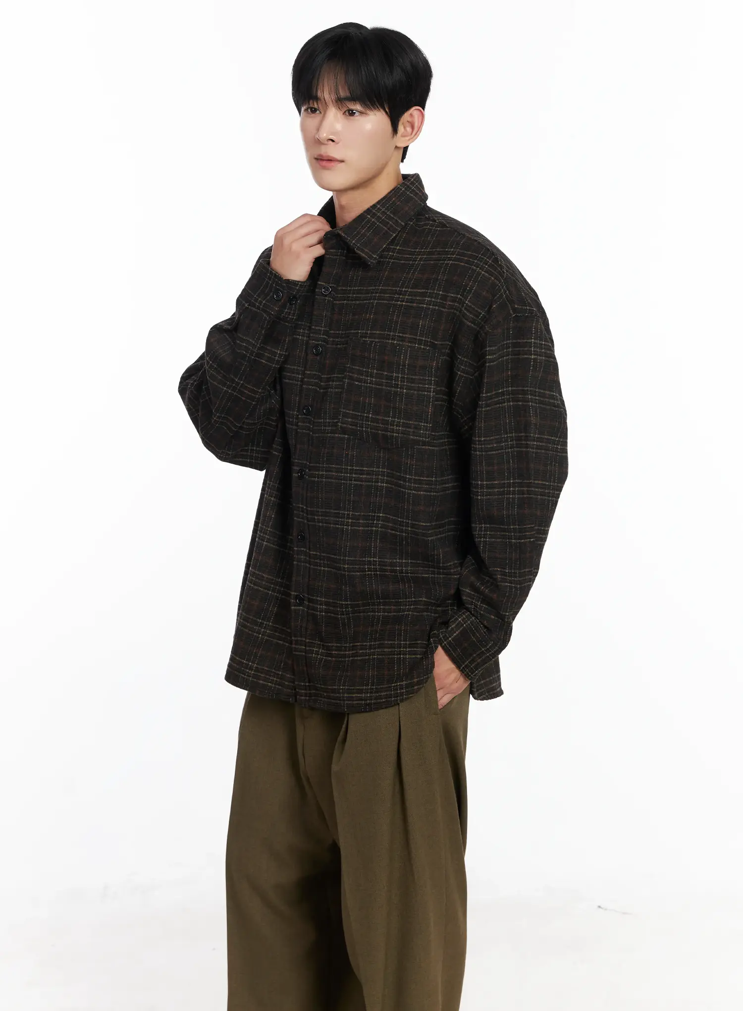 Men's Ueban Wool Checkered Long Sleeve Jacket IJ521