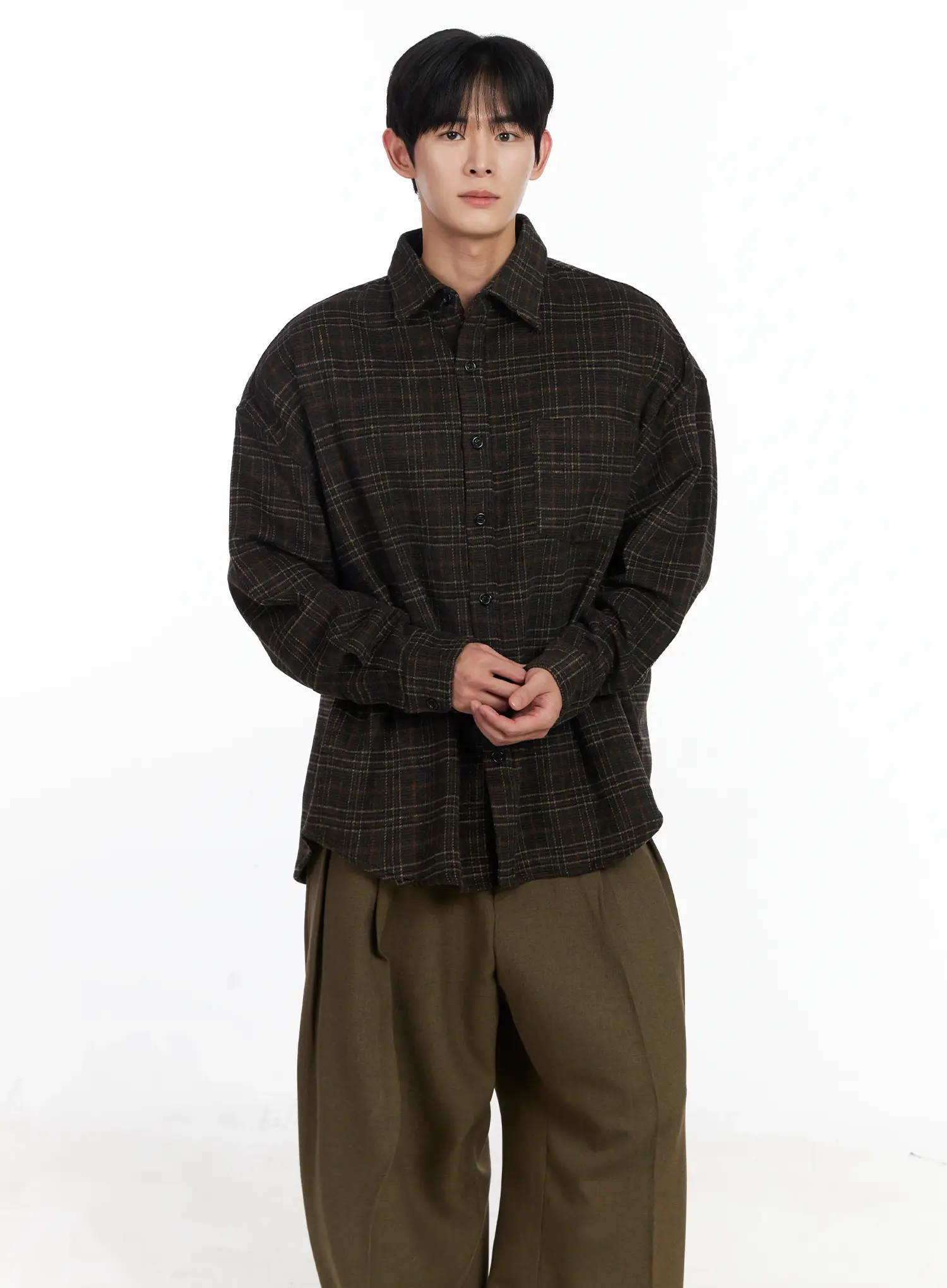 Men's Ueban Wool Checkered Long Sleeve Jacket IJ521 - Image 7