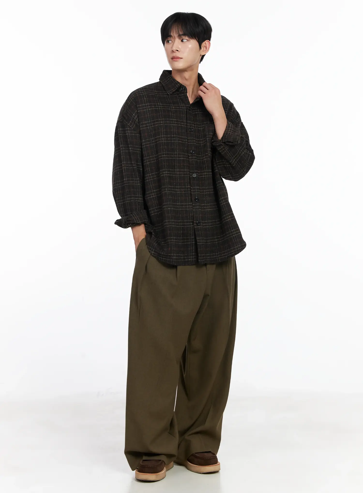 Men's Ueban Wool Checkered Long Sleeve Jacket IJ521 - Image 8