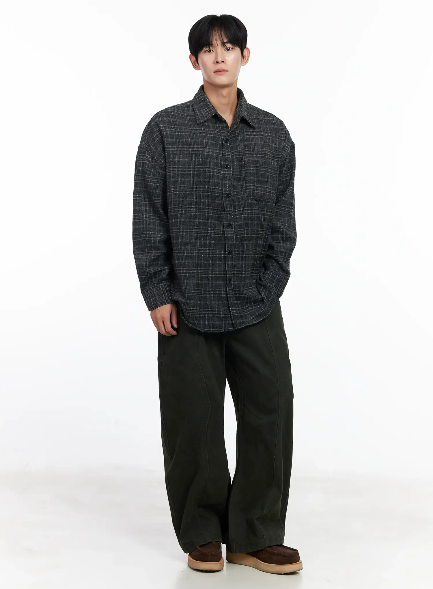 Men's Ueban Wool Checkered Long Sleeve Jacket IJ521 - Image 9