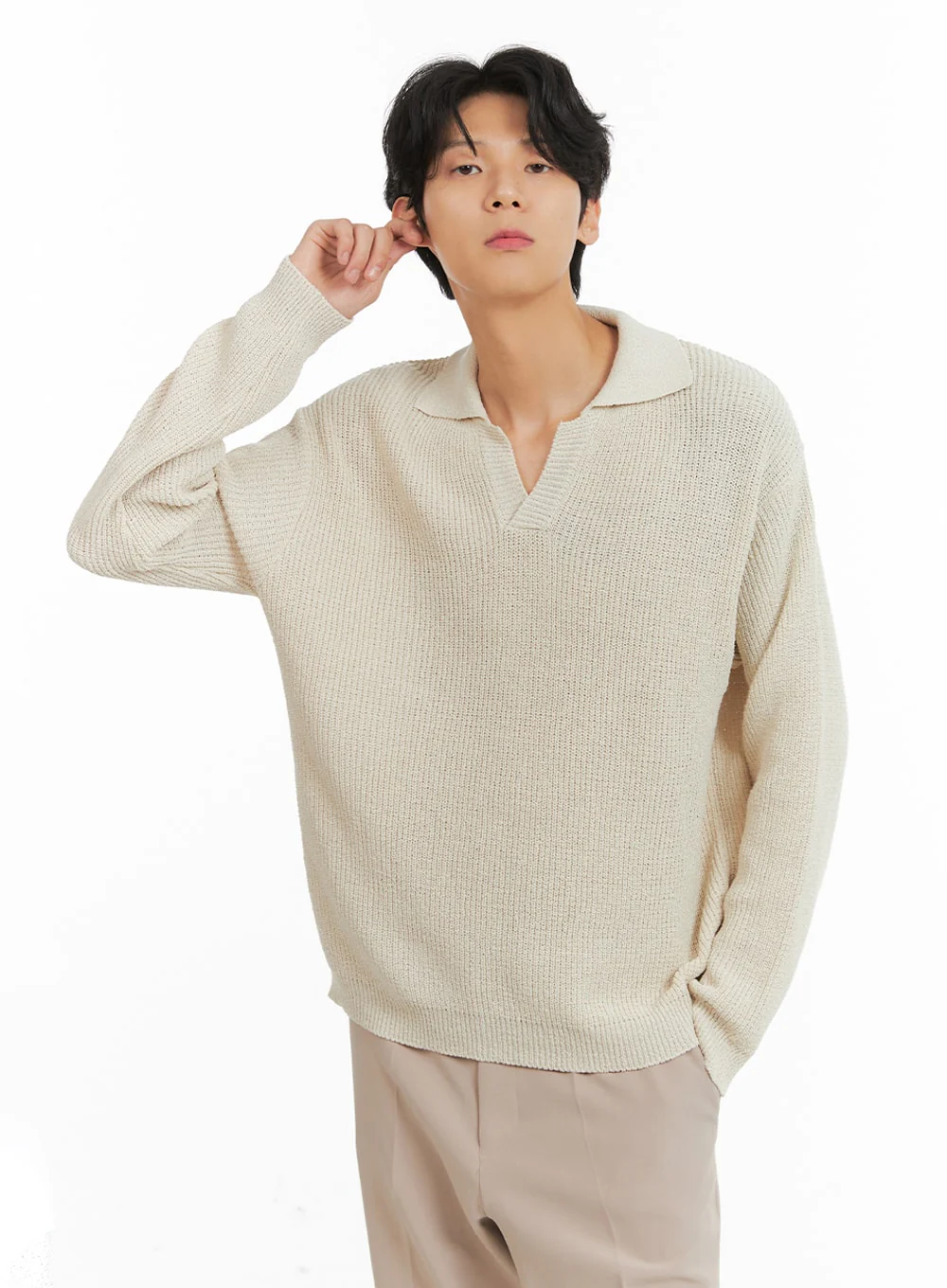 Men's V-Neck Knit Polo Top IA401 - Image 4