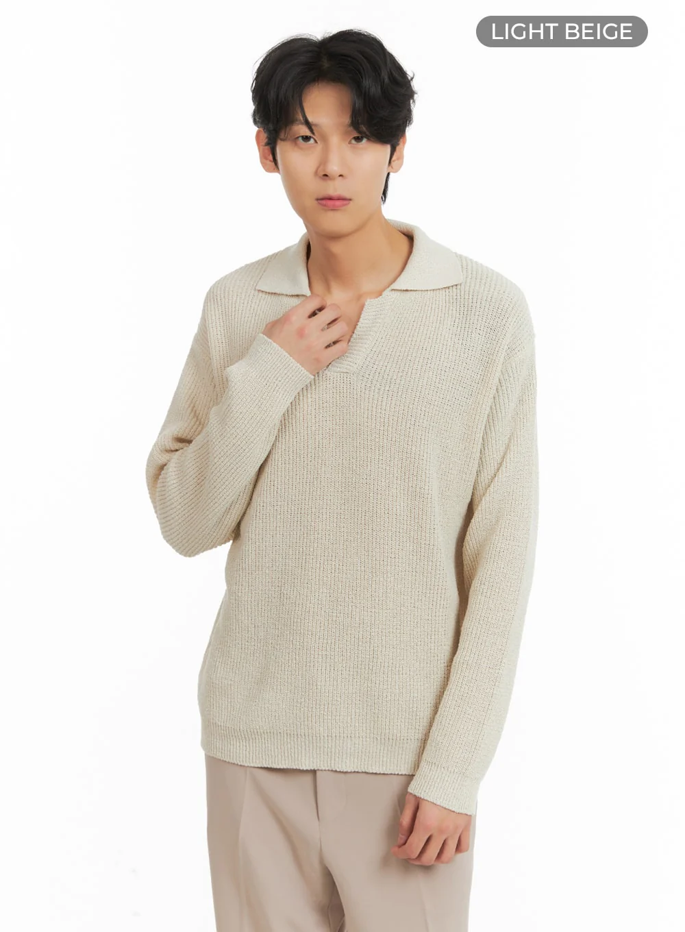 Men's V-Neck Knit Polo Top IA401 - Image 8