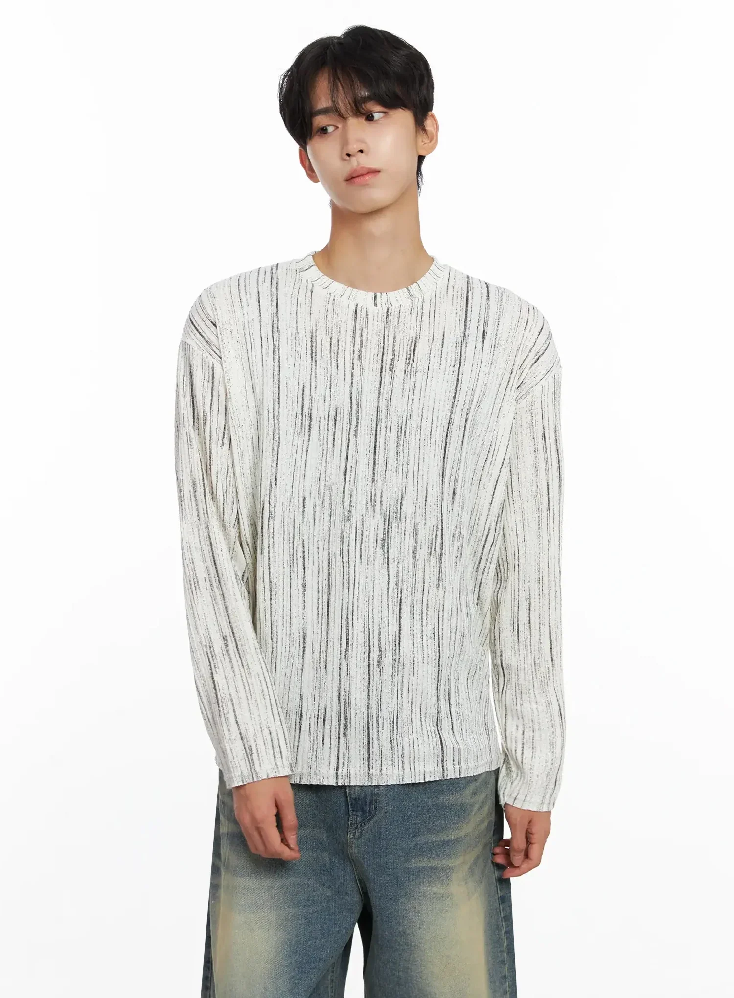 Men's Vertical Stripe Long Sleeve Shirt IO516 - Image 4
