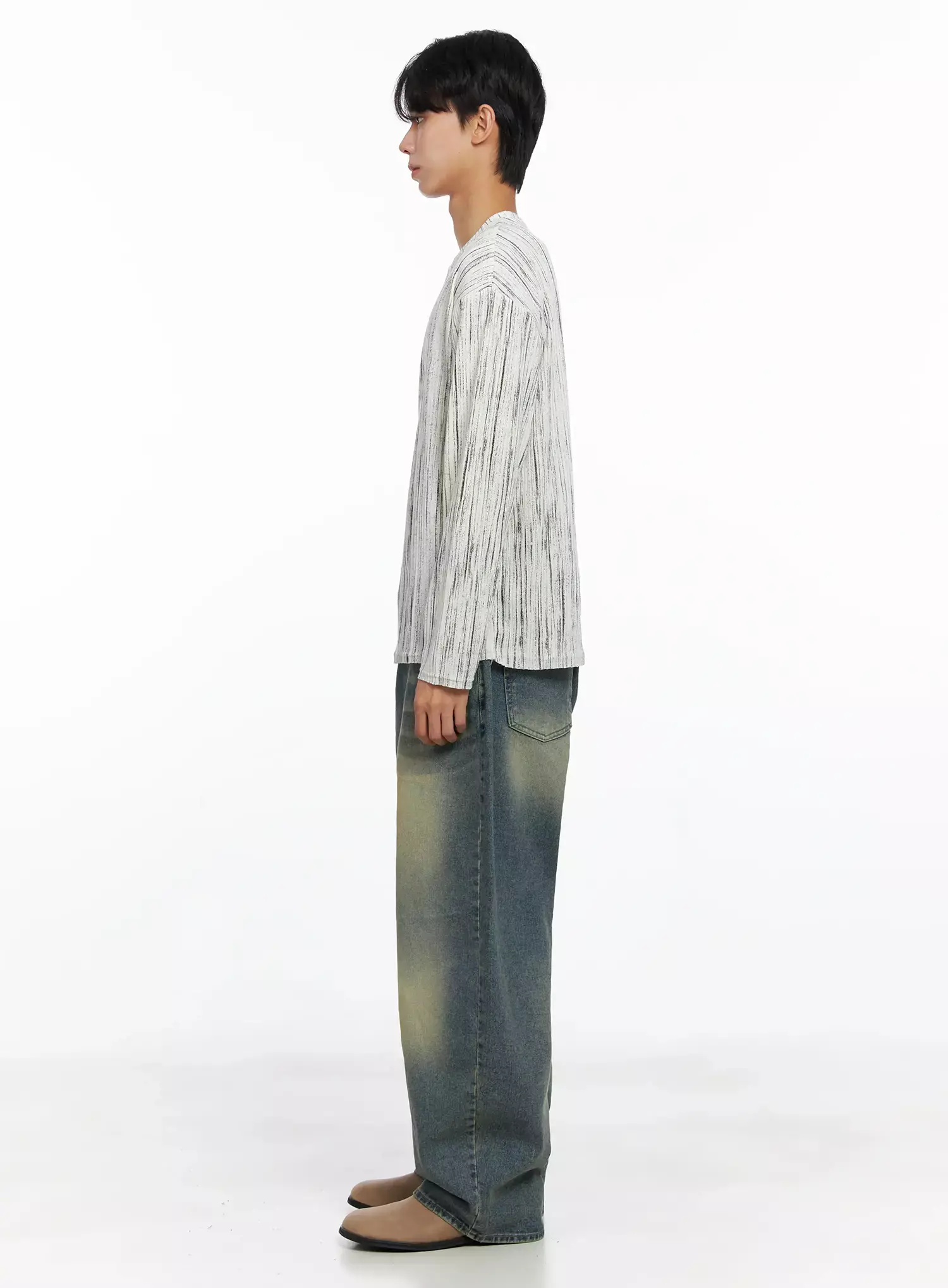Men's Vertical Stripe Long Sleeve Shirt IO516 - Image 9