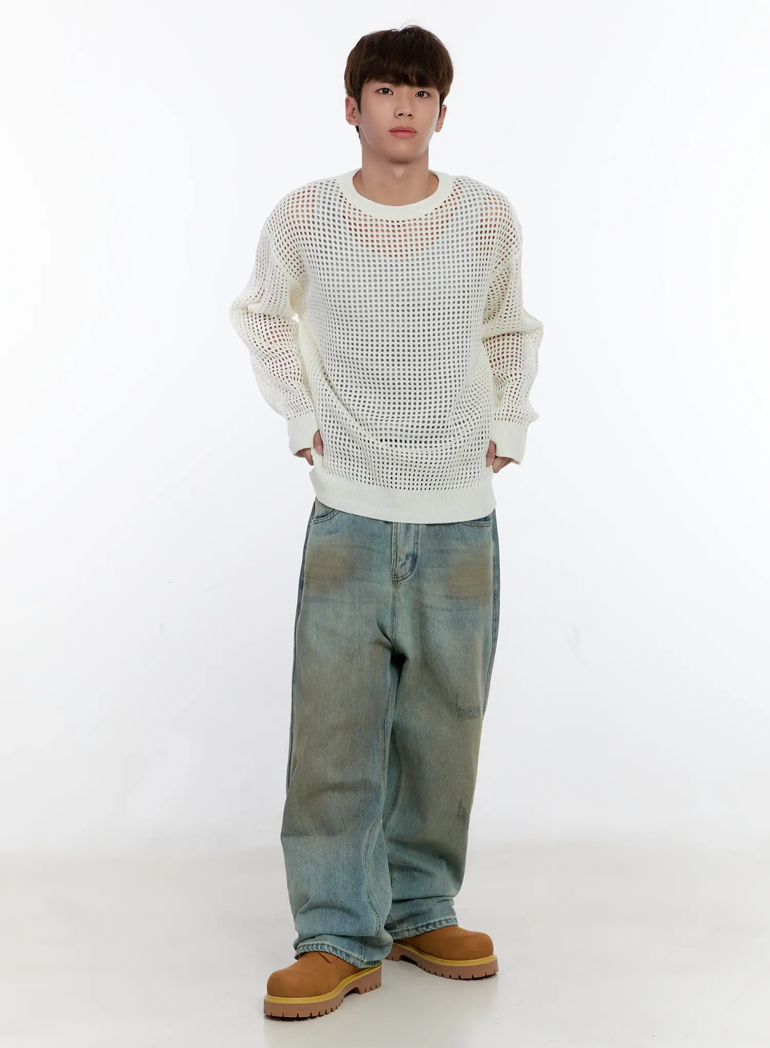 Men's Vintage Wash Wide Fit Jeans IS529 - Image 12