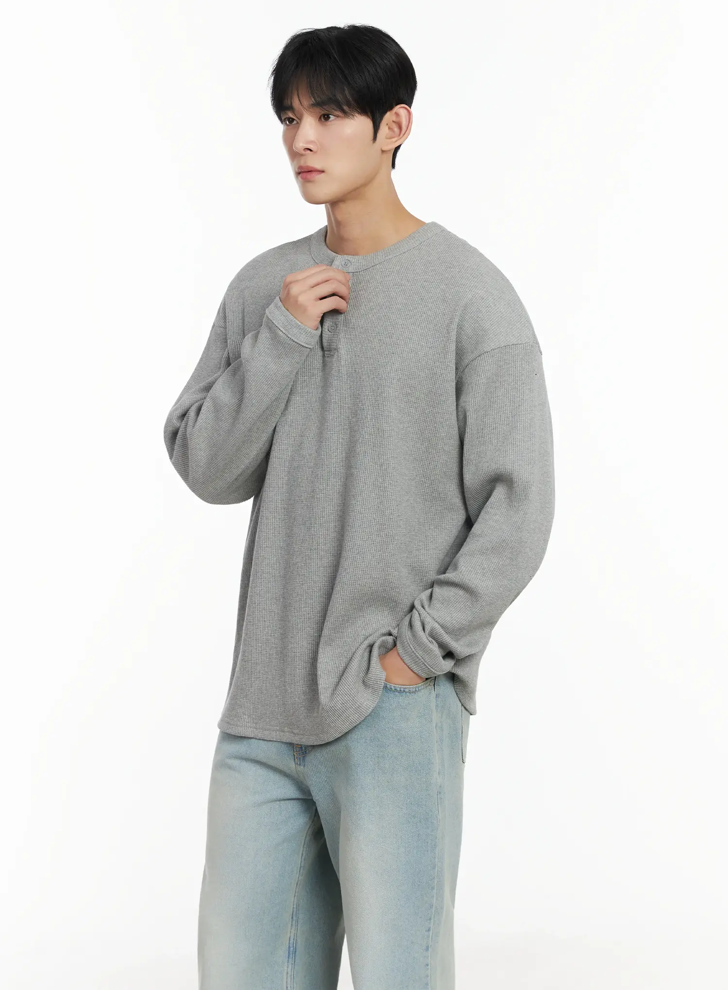 Men's Waffle Henley Long Sleeve Shirt IF517 - Image 2