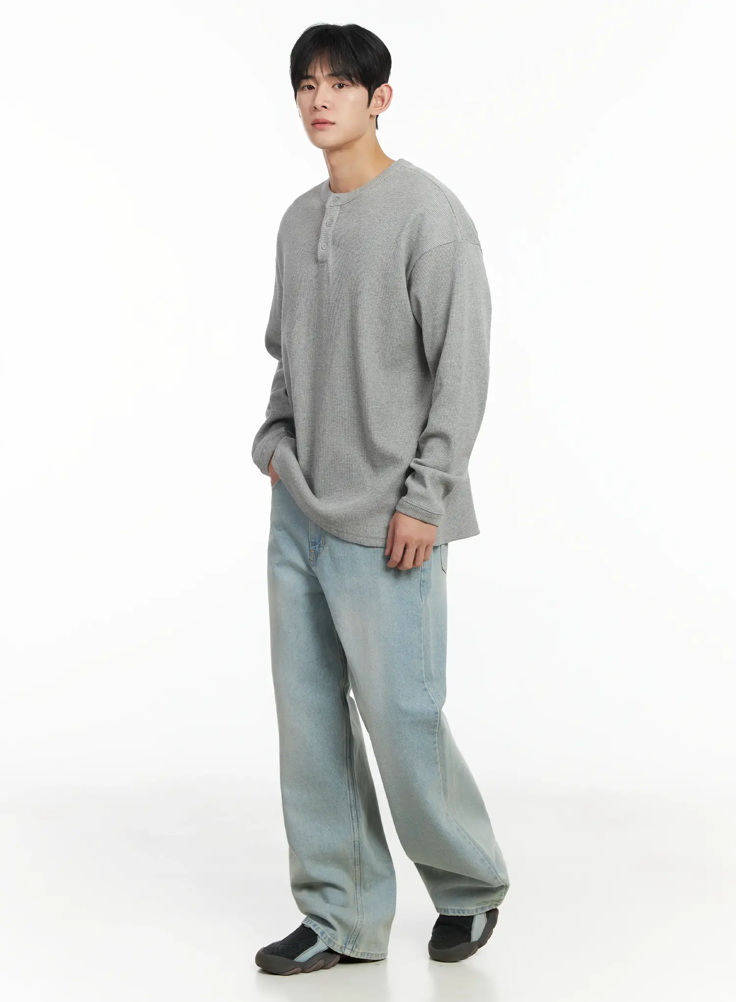 Men's Waffle Henley Long Sleeve Shirt IF517 - Image 7