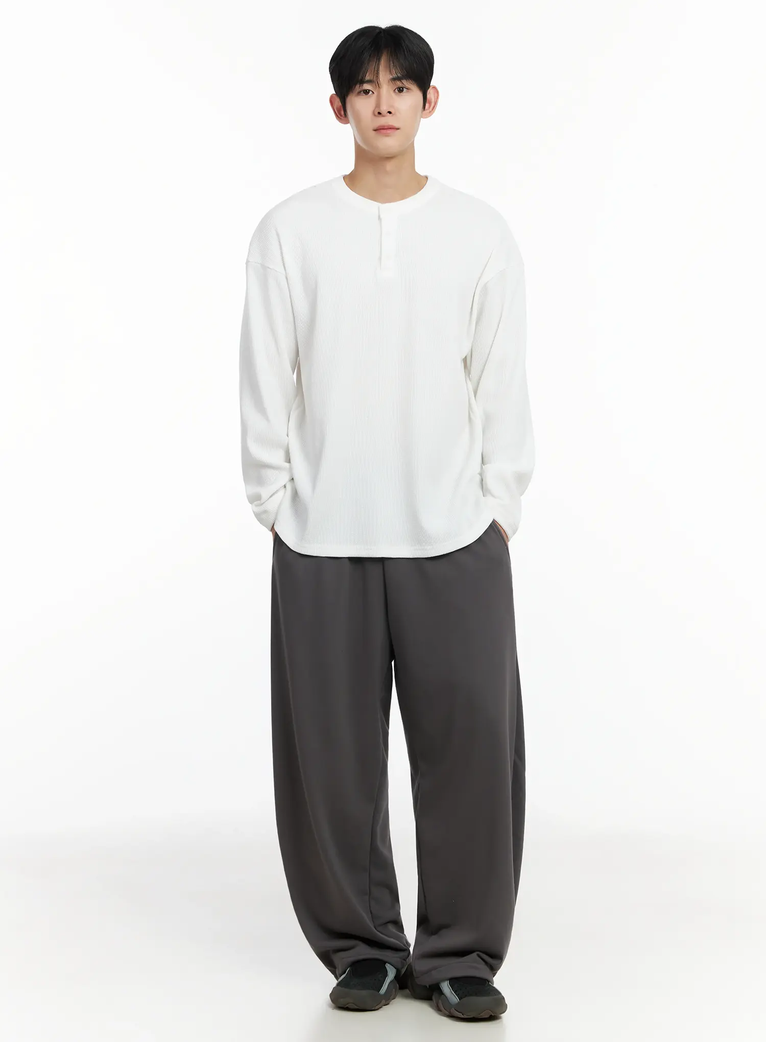 Men's Waffle Henley Long Sleeve Shirt IF517 - Image 8