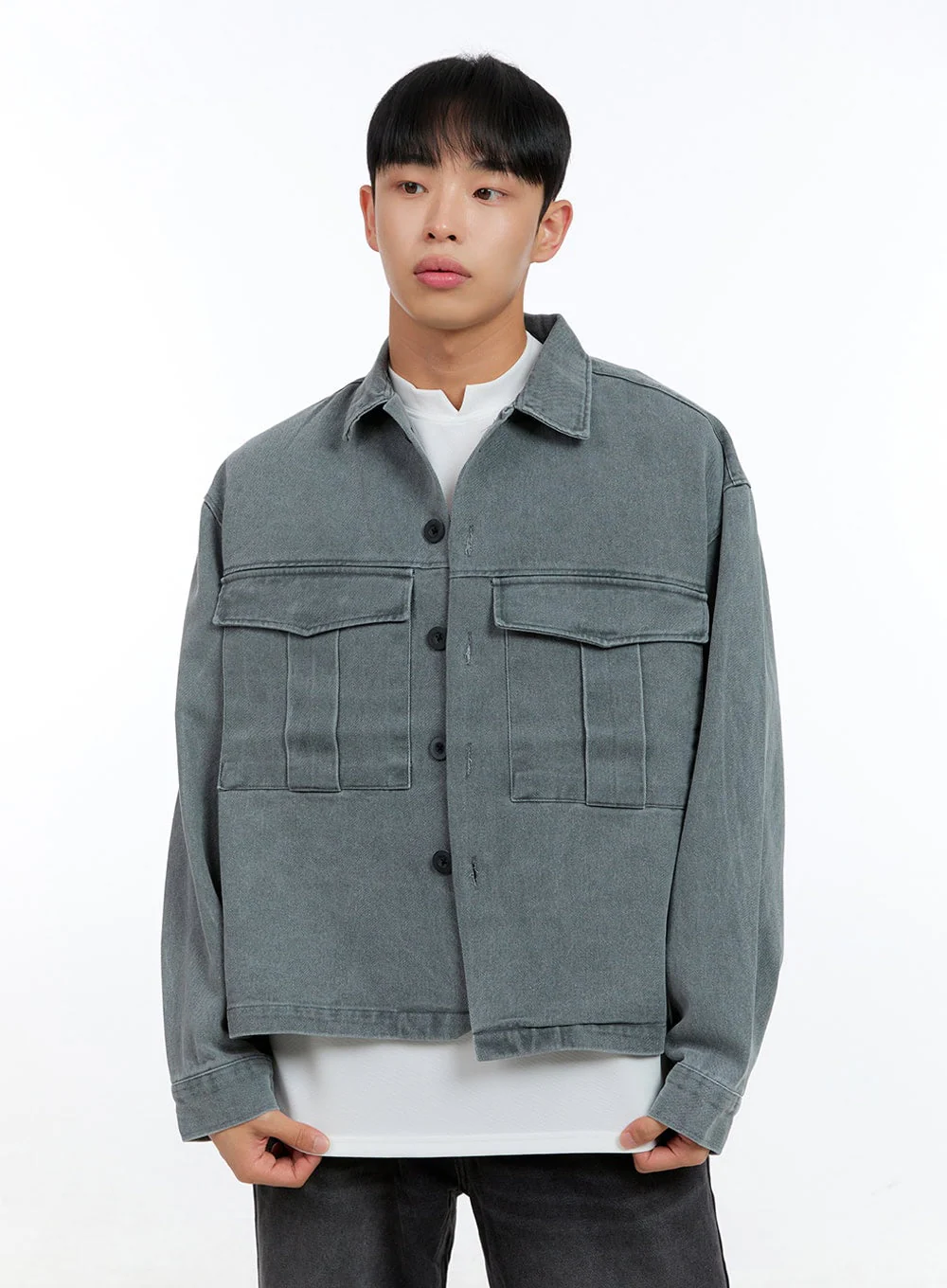 Men's Washed Crop Pocketed Cotton Jacket IG422 - Image 3