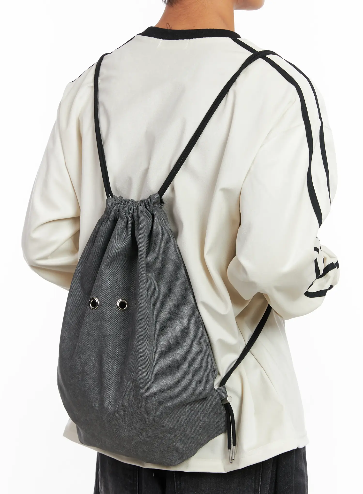 Men's Washed Denim Drawstring Backpack ID511 - Image 4