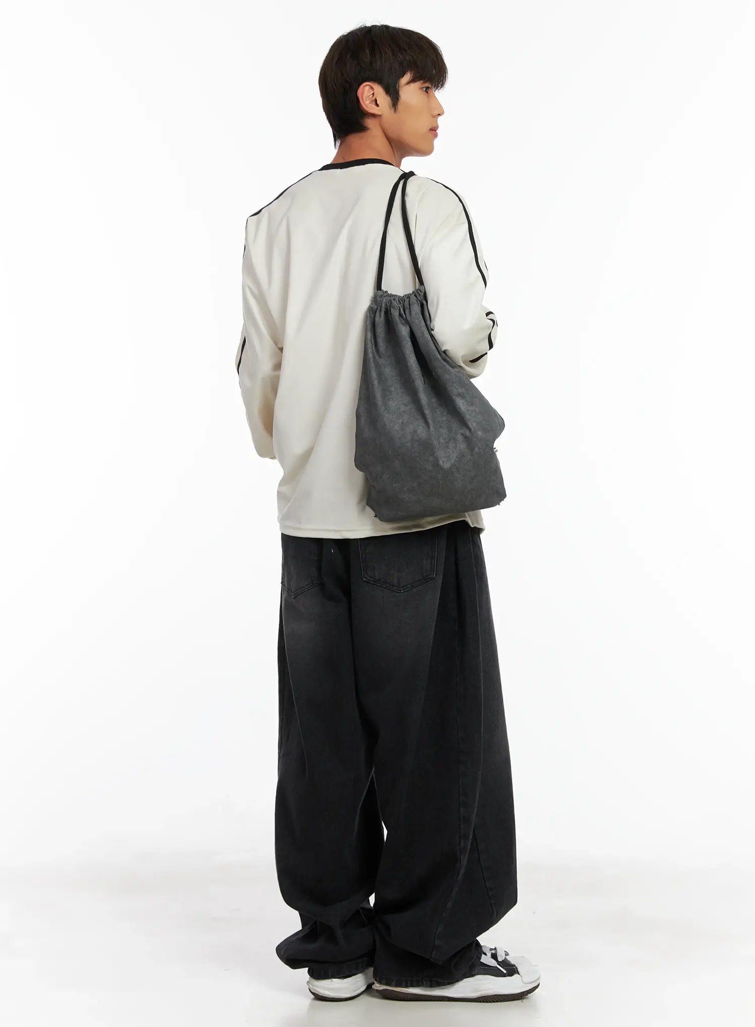 Men's Washed Denim Drawstring Backpack ID511 - Image 5