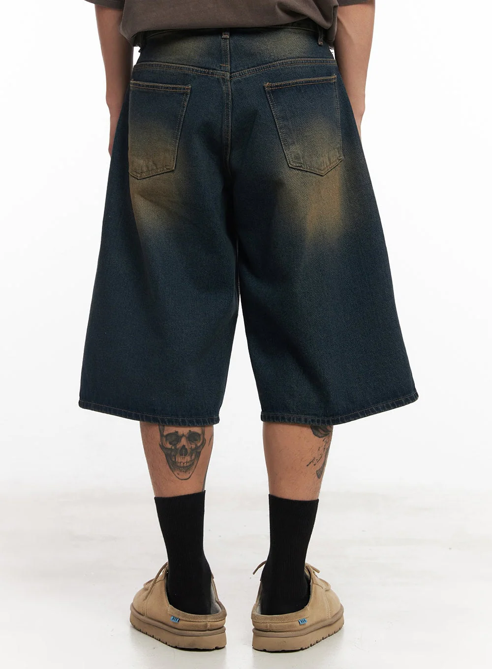 Men's Washed Relaxed-Fit Jorts (Dark blue) IY508 - Image 6