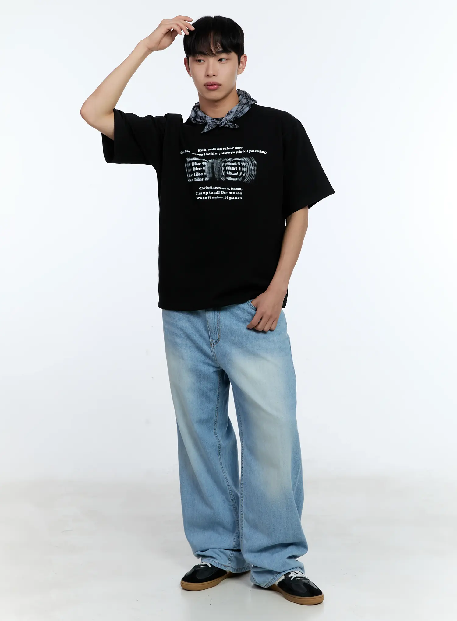 Men's Washed Wide Denim Pants IL517 - Image 2