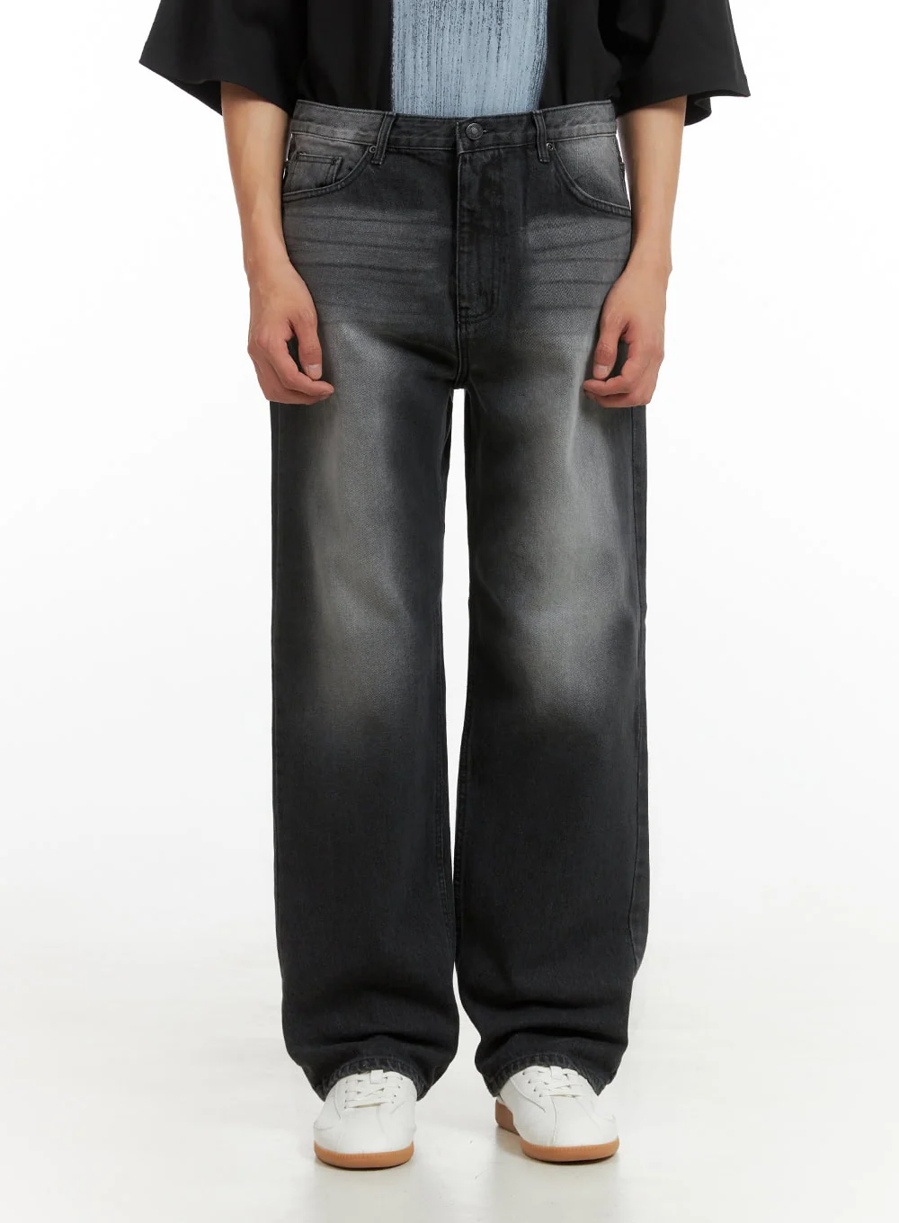 Men's Washed Wide Fit Jeans IU418 - Image 2
