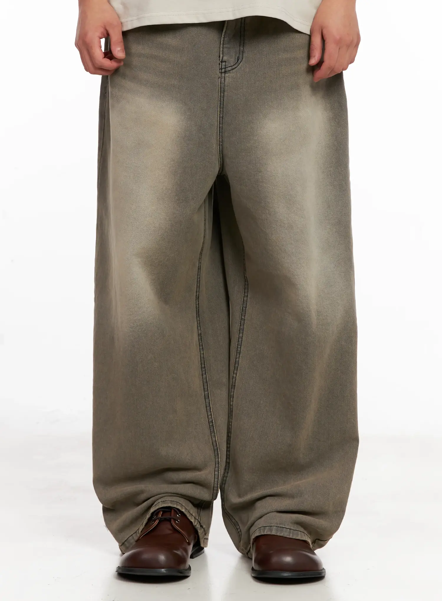 Men's Washed Wide-Leg Denim Jeans IL521 - Image 2