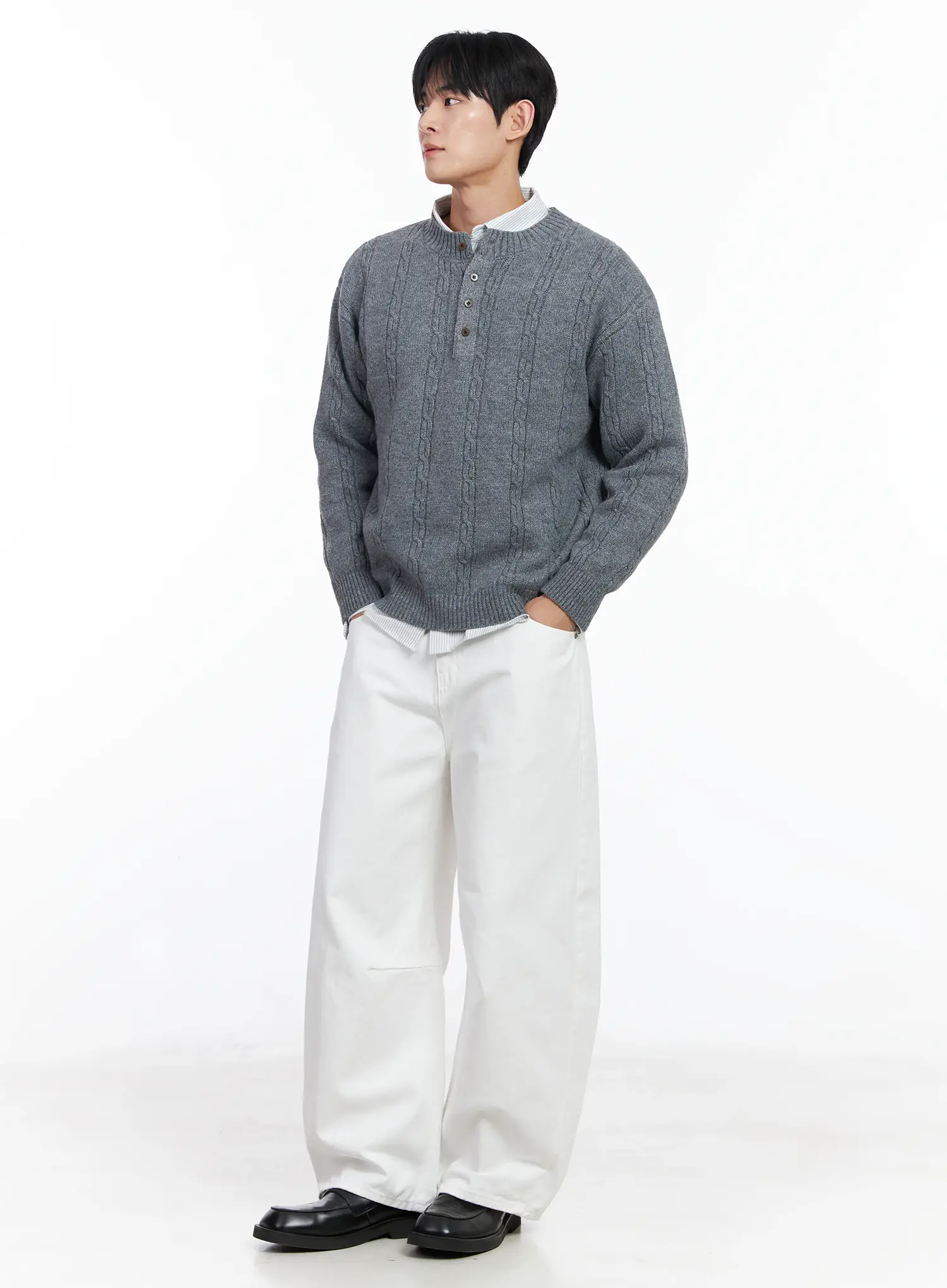 Men's White Wide Leg Cotton Pants IJ521 - Image 7