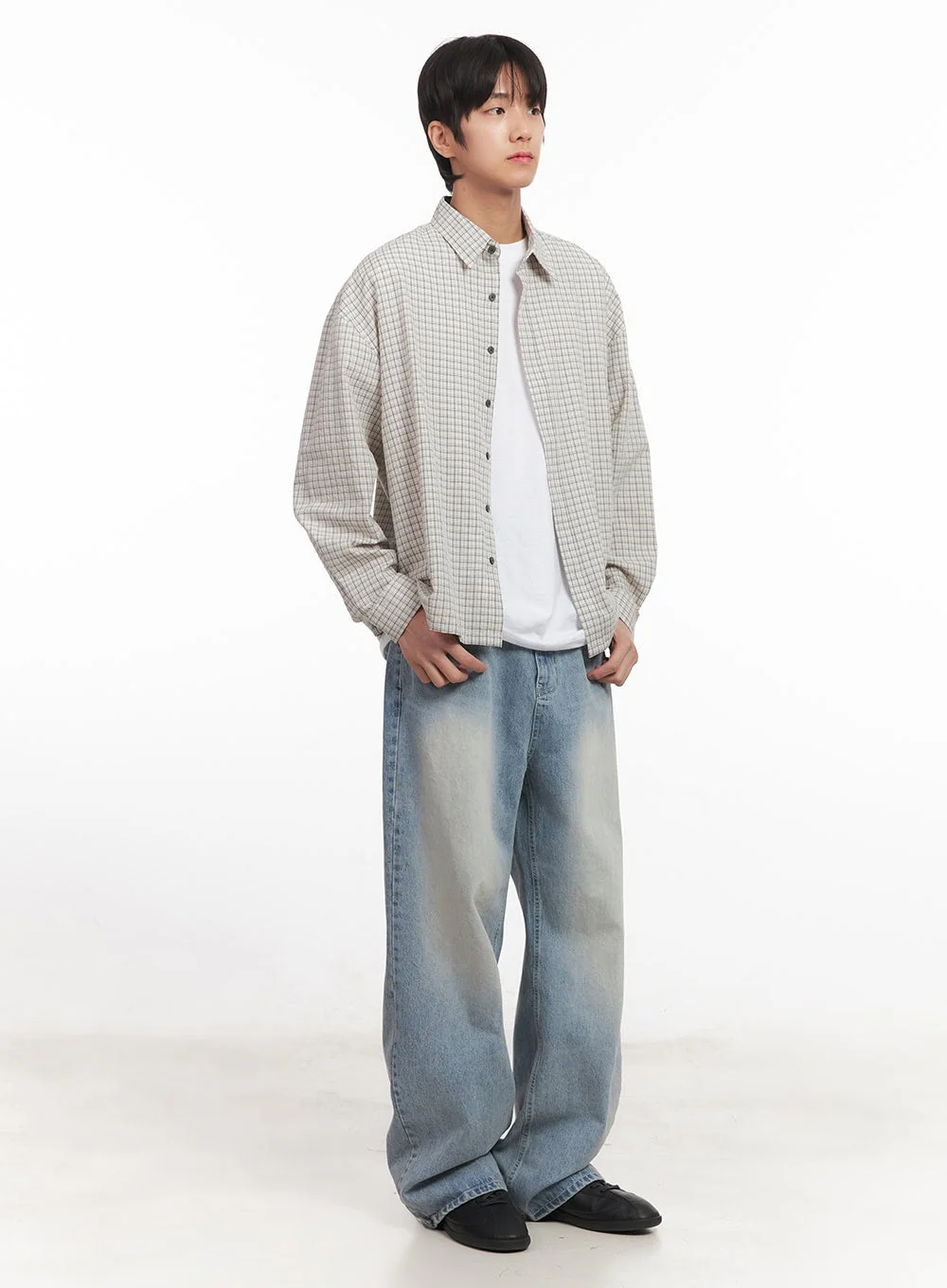 Men's Wide-Fit Washed Denim Jeans IA510 - Image 9