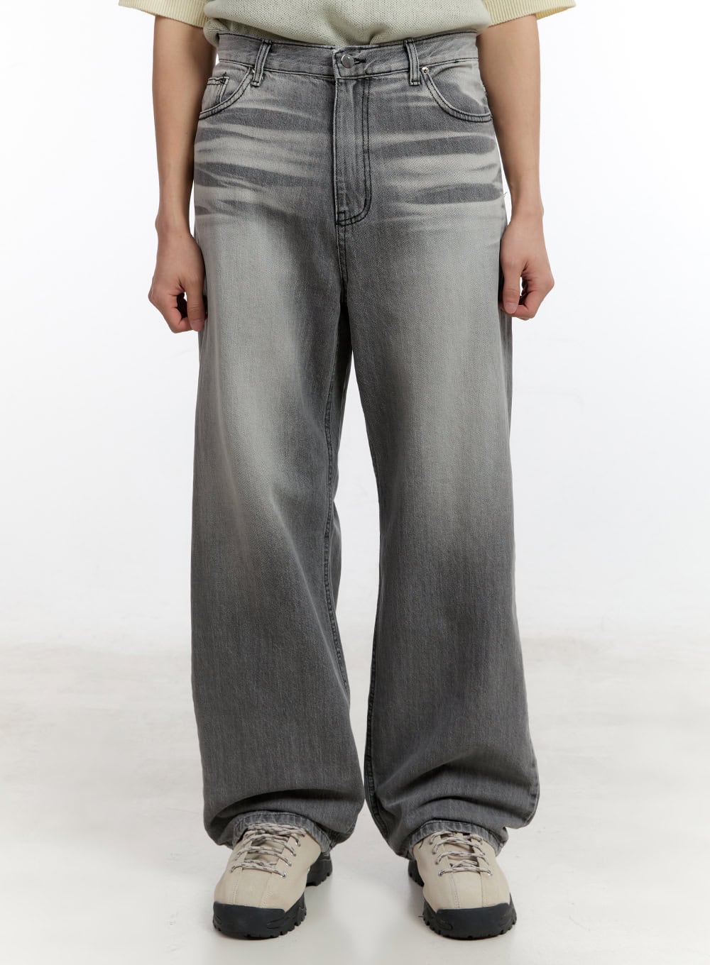 Men's Wide-Fit Washed Jeans IA507 - Image 2