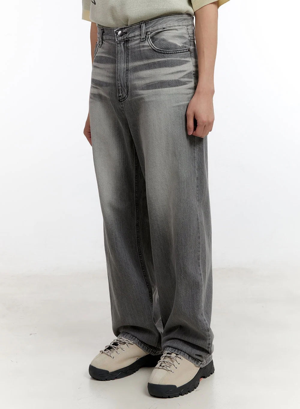 Men's Wide-Fit Washed Jeans IA507 - Image 3